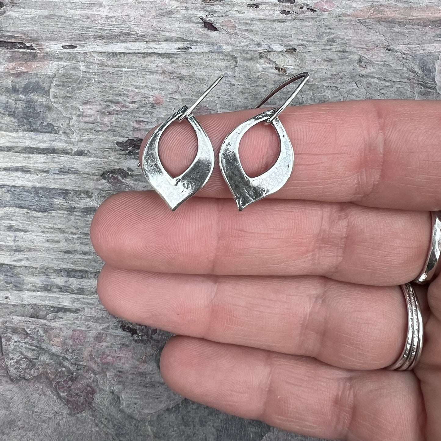 Sterling Silver Textured Petal Dangle Earrings