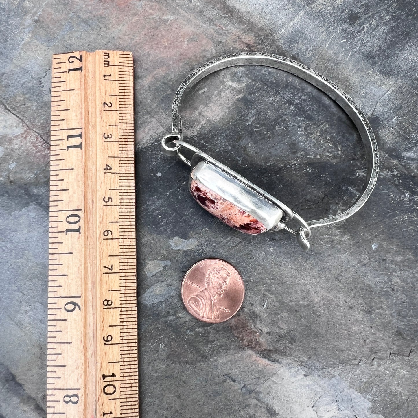 Sterling Silver Mexican Fire Opal Bracelet | Natural Stone Cabochon Silver Tension Cuff Bracelet