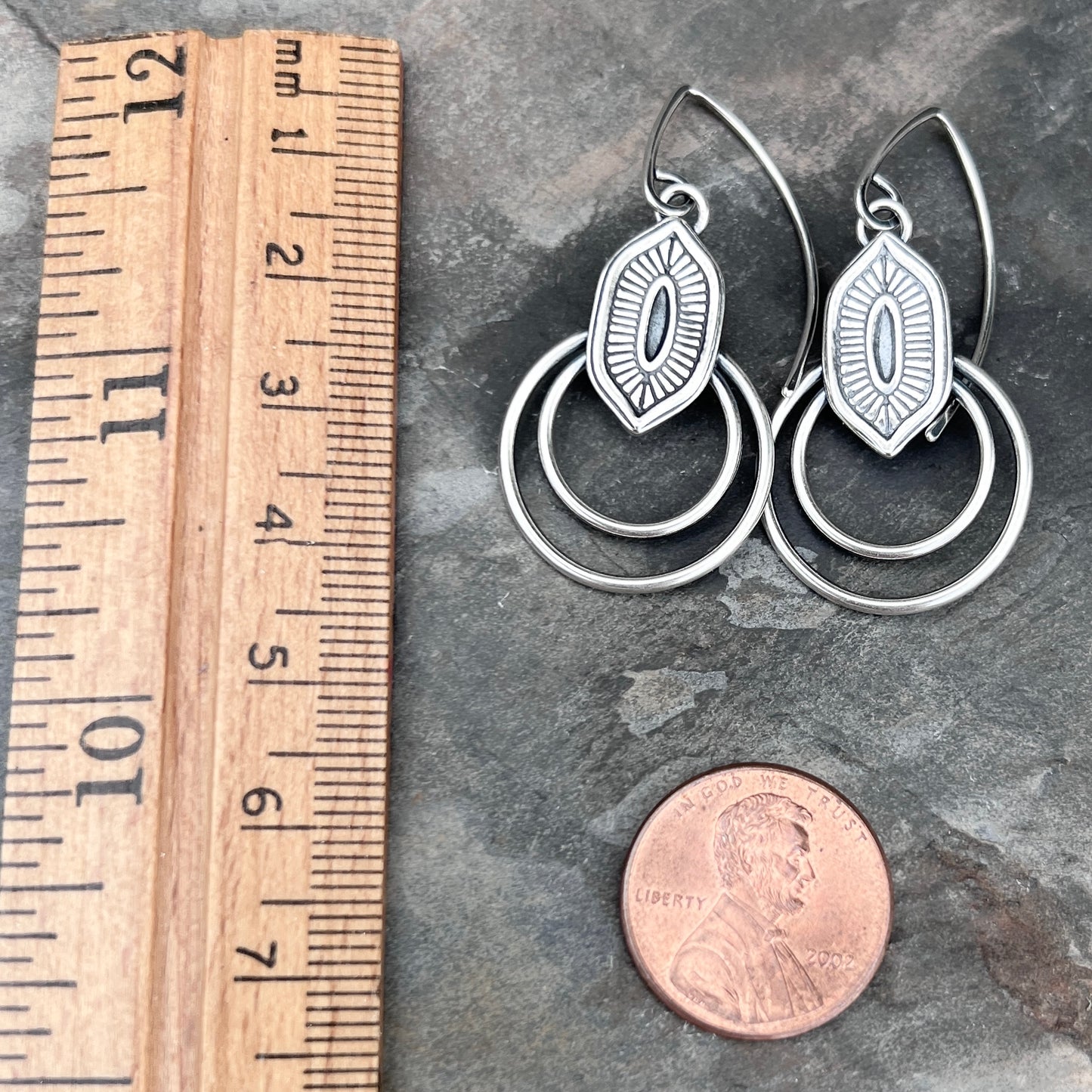 Stamped Sterling Silver Double Hoop Dangle Earrings