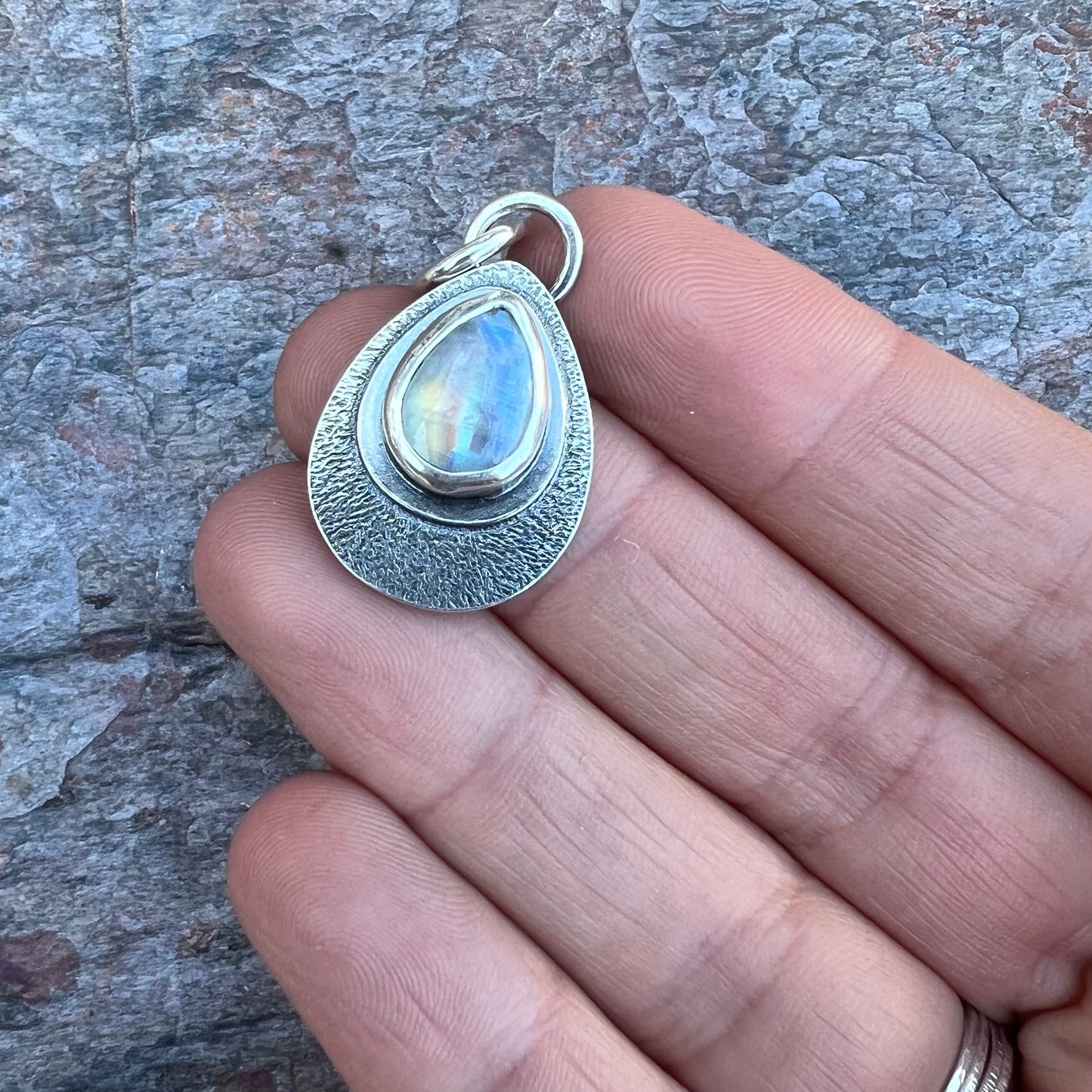 Rainbow Moonstone Sterling Silver Pendant - Handmade One-of-a-kind Pendant