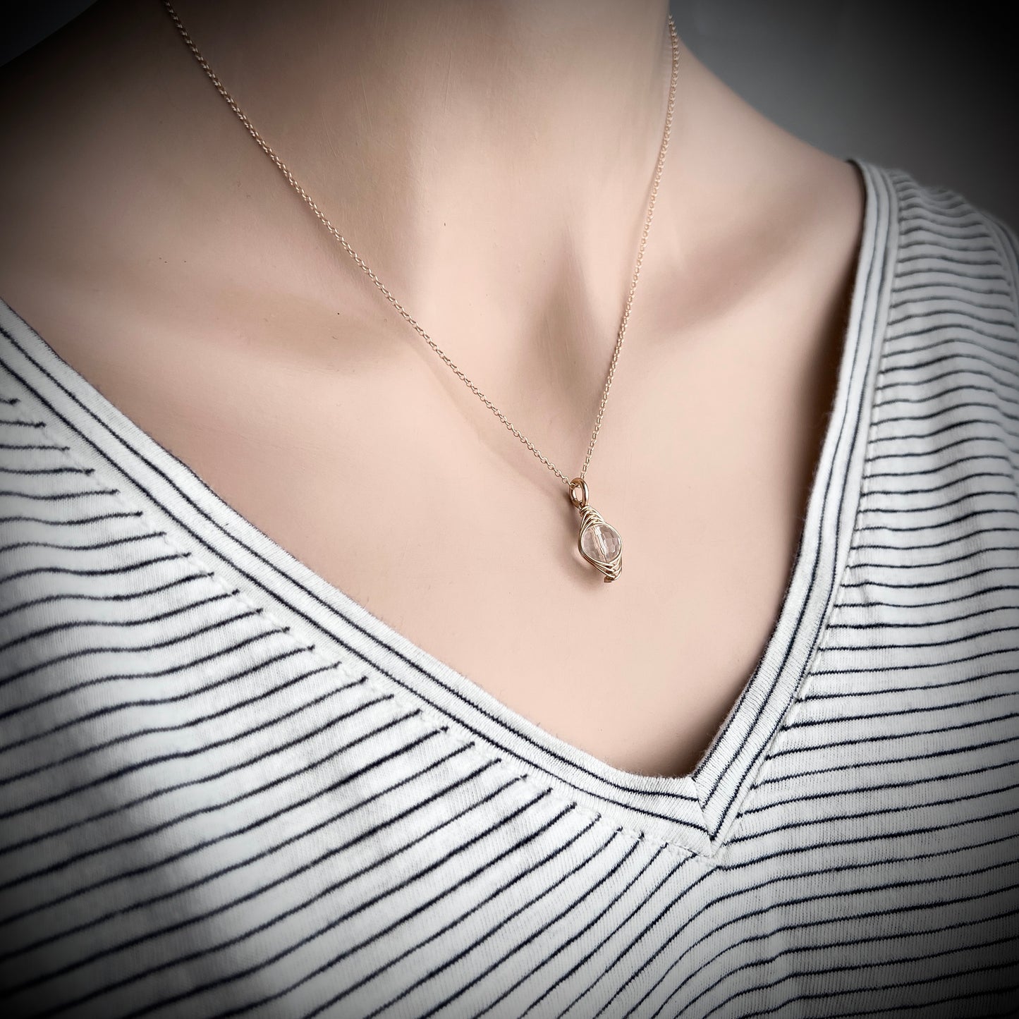 14k Goldfill Crystal Quartz Necklace | Natural Quartz Gold or Silver Pendant Dainty Necklace