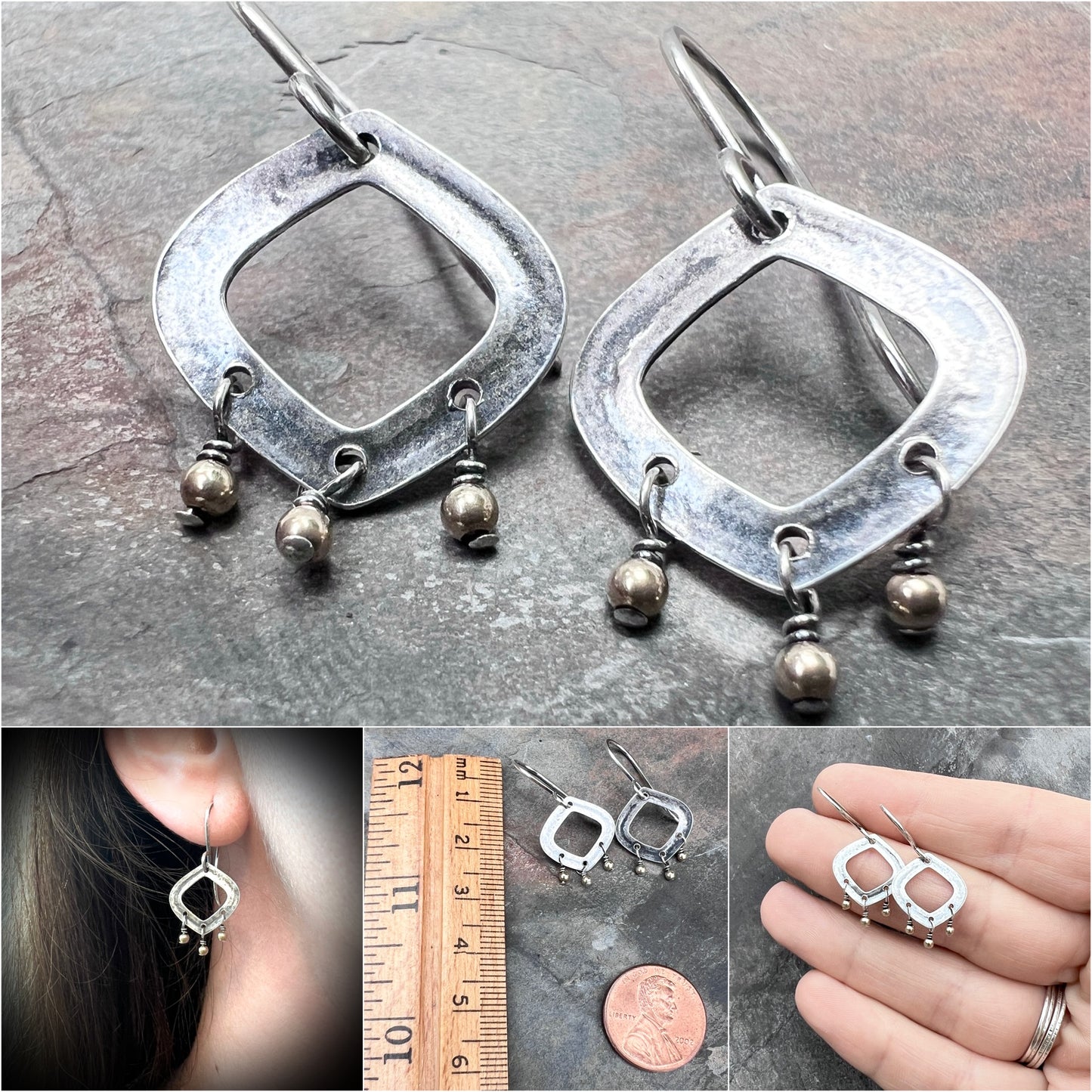 Sterling Silver and 14K Gold Filled Earrings | Wire-wrapped Mixed Metal Beaded Dangles