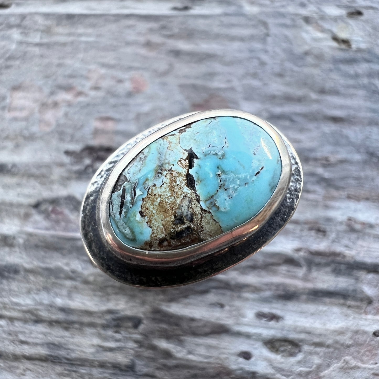 Sterling Silver Turquoise Ring | Genuine Natural Turquoise Cabochon Ring - Size 8.25