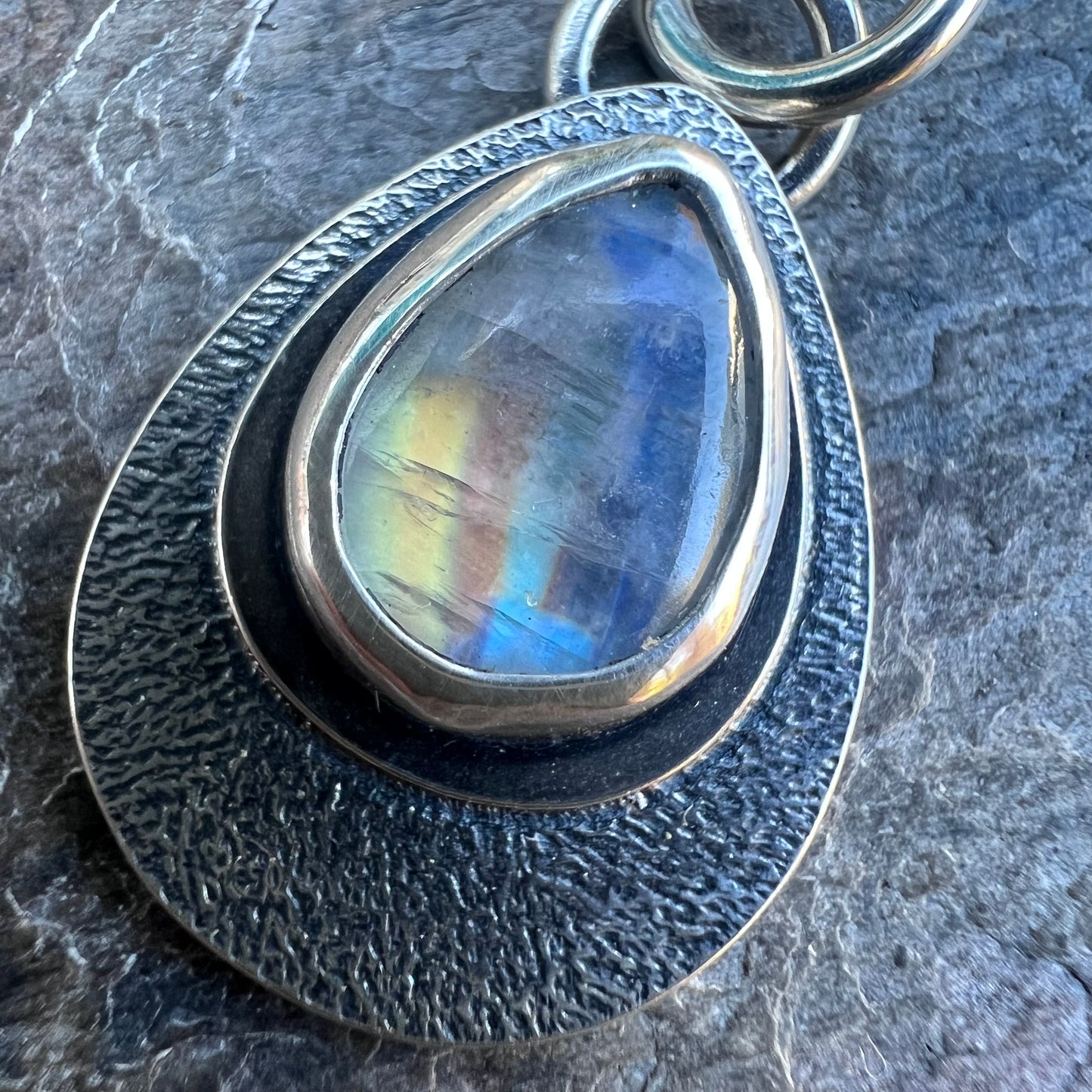 Rainbow Moonstone Sterling Silver Pendant - Handmade One-of-a-kind Pendant