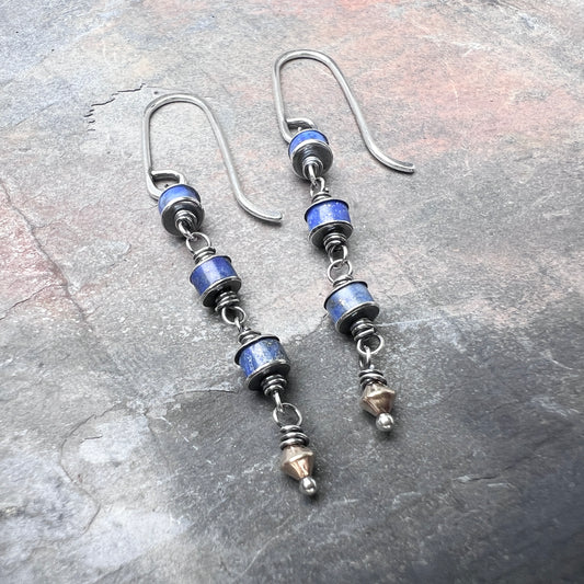 Sterling Silver Lapis Lazuli Earrings | Blue Natural Stone Wire-wrapped Dangle Earrings