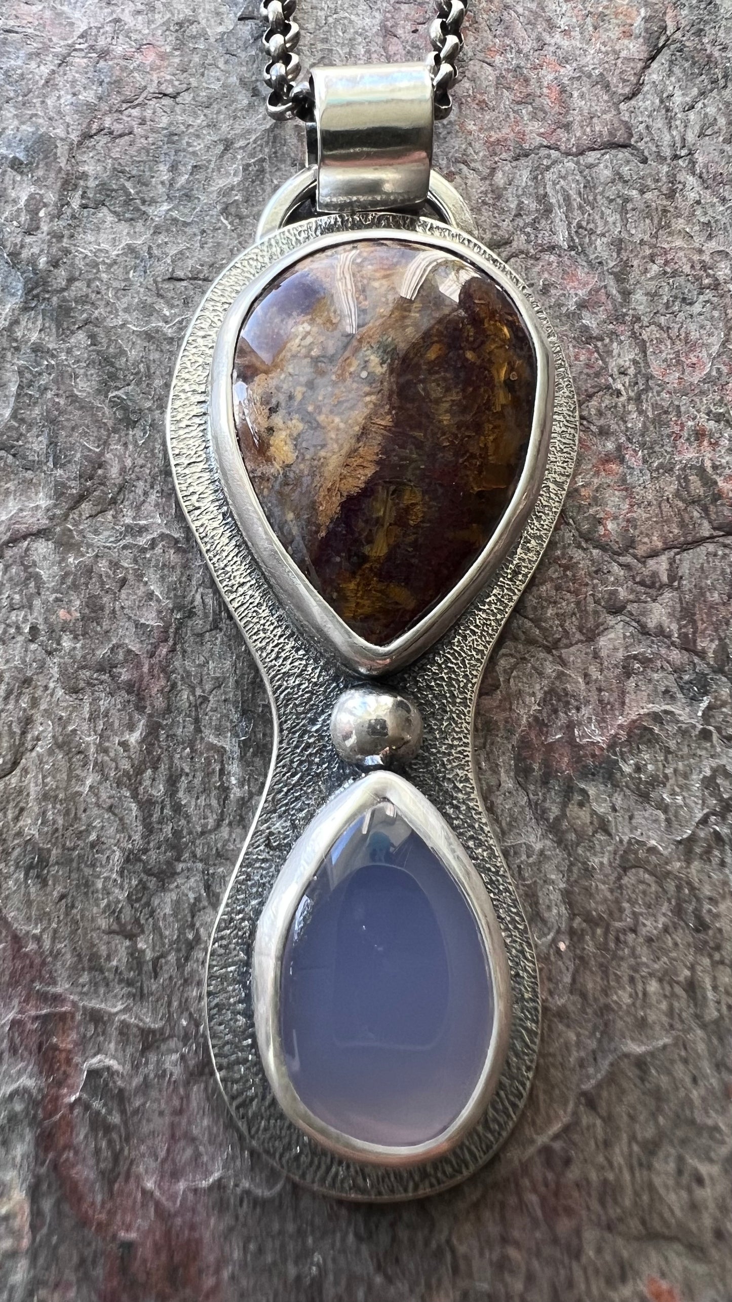 Pietersite and Chalcedony Sterling Silver Necklace - Handmade One-of-a-kind Pendant on Sterling Silver Chain