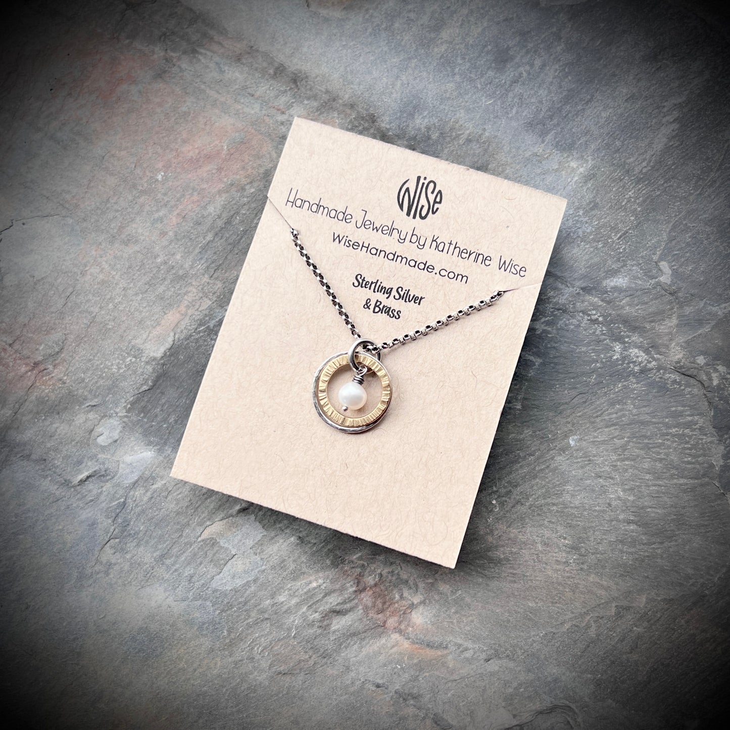 Dainty Pearl Sterling Silver Necklace | Mixed Metal White Pearl Pendant