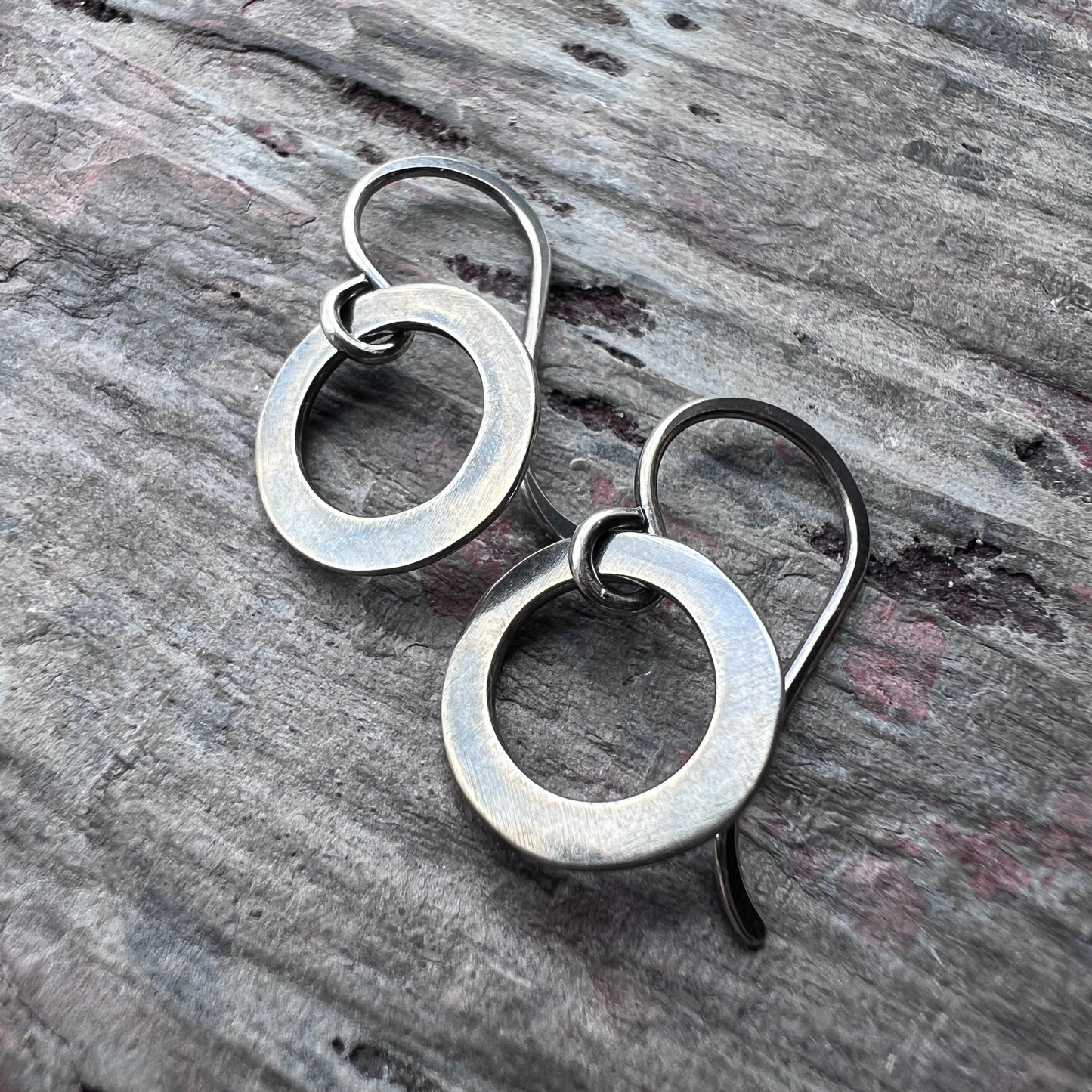 Sterling Silver Small Circle Earrings | Minimalist Organic Ring Dangle Hoops