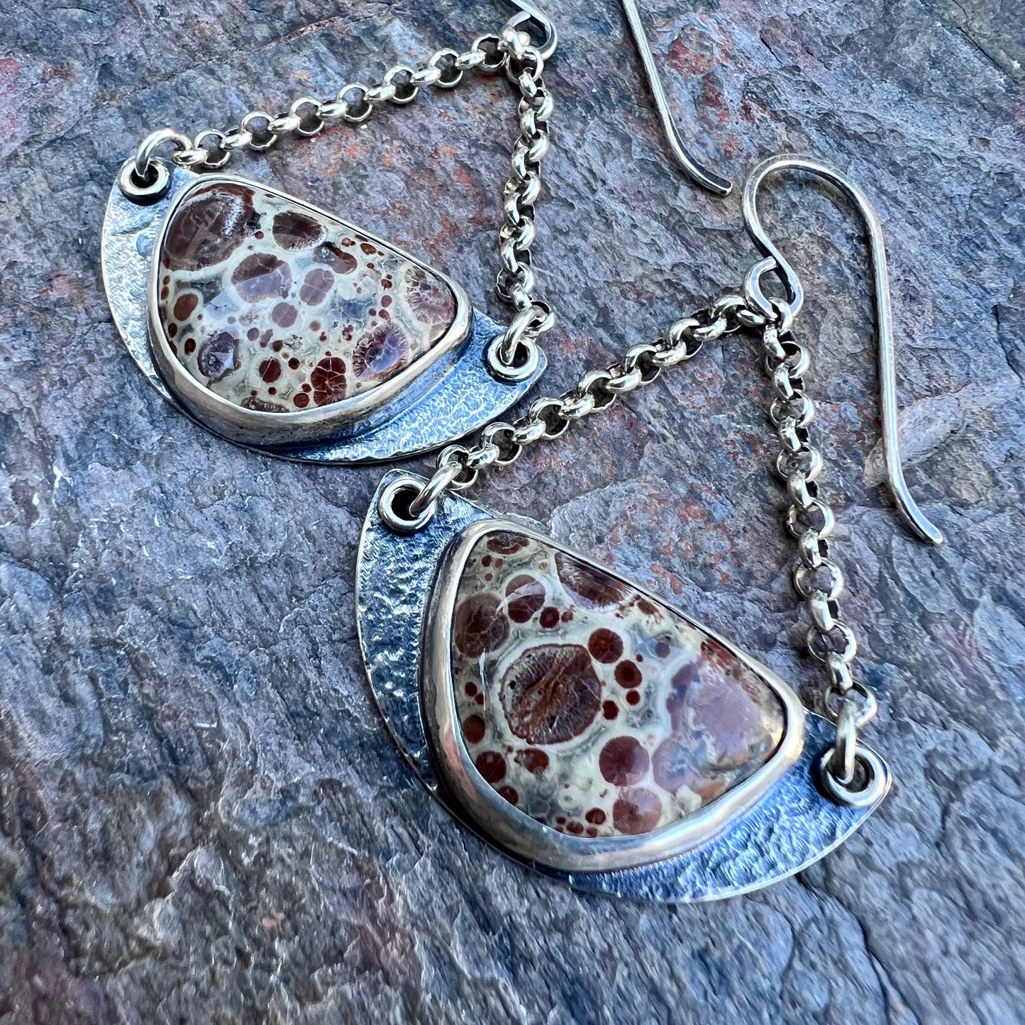 Sterling Silver Ocean Jasper Earrings - Handmade One-of-a-kind Earrings