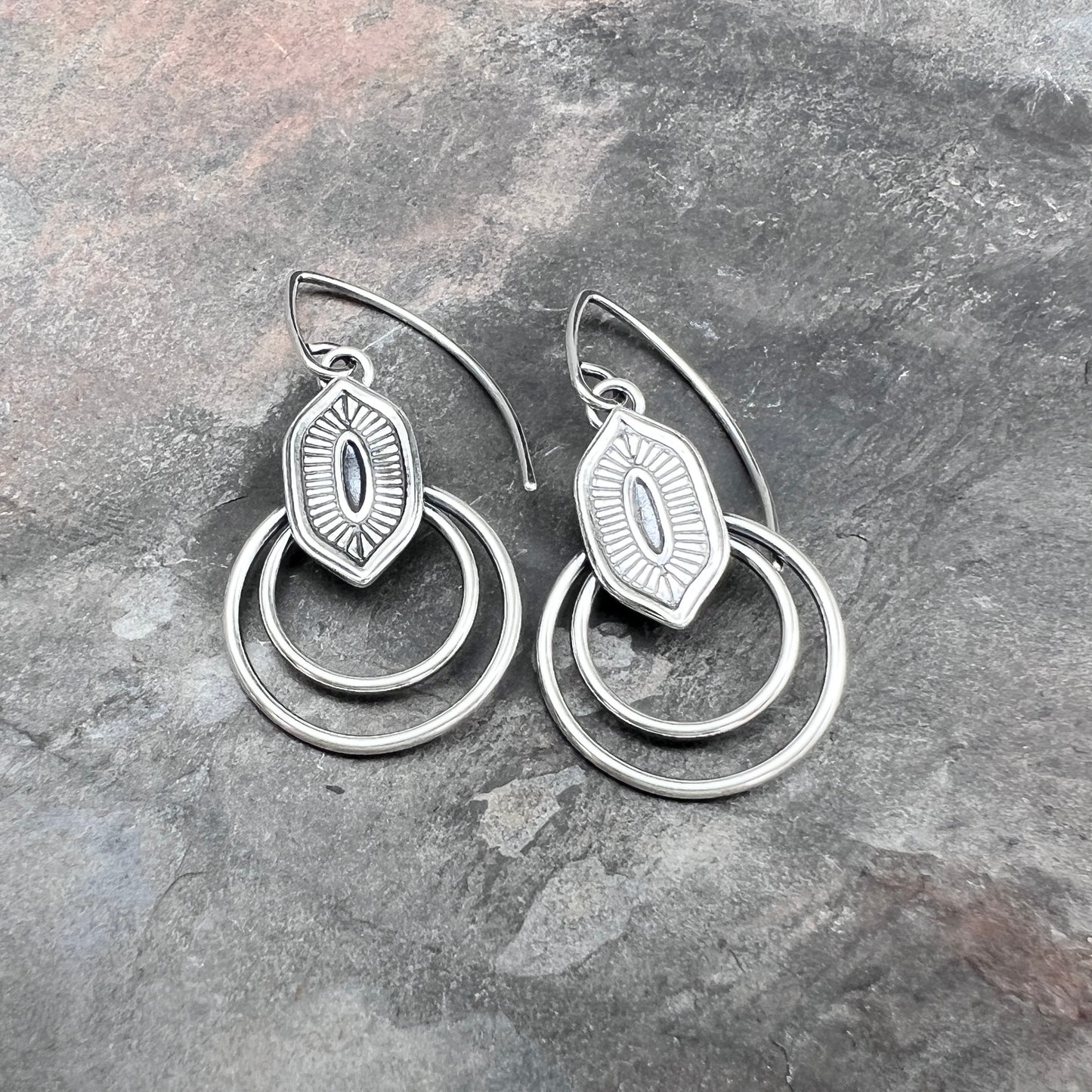 Stamped Sterling Silver Double Hoop Dangle Earrings