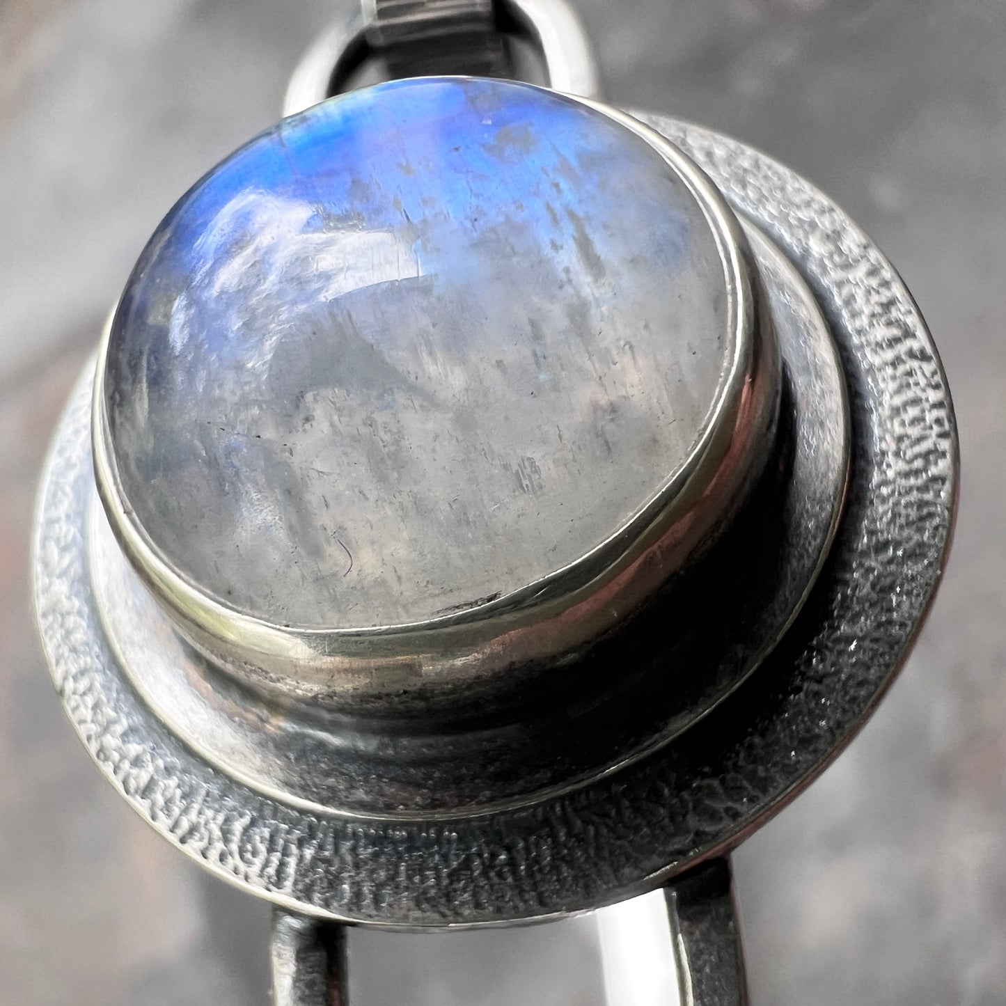 Sterling Silver Rainbow Moonstone Bracelet | Natural Stone Cabochon Silver Cuff Bracelet