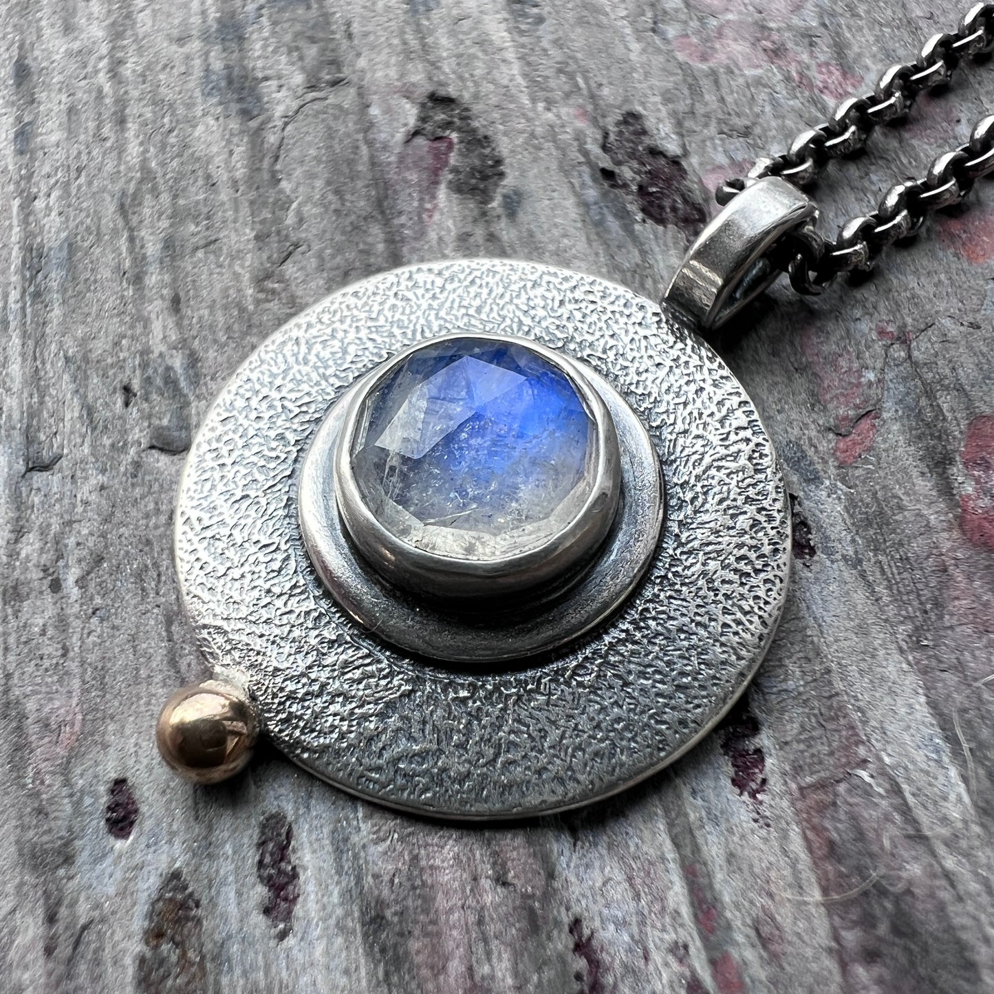 Rainbow Moonstone Sterling Silver Necklace | Circle Rainbow Moonstone Pendant Necklace
