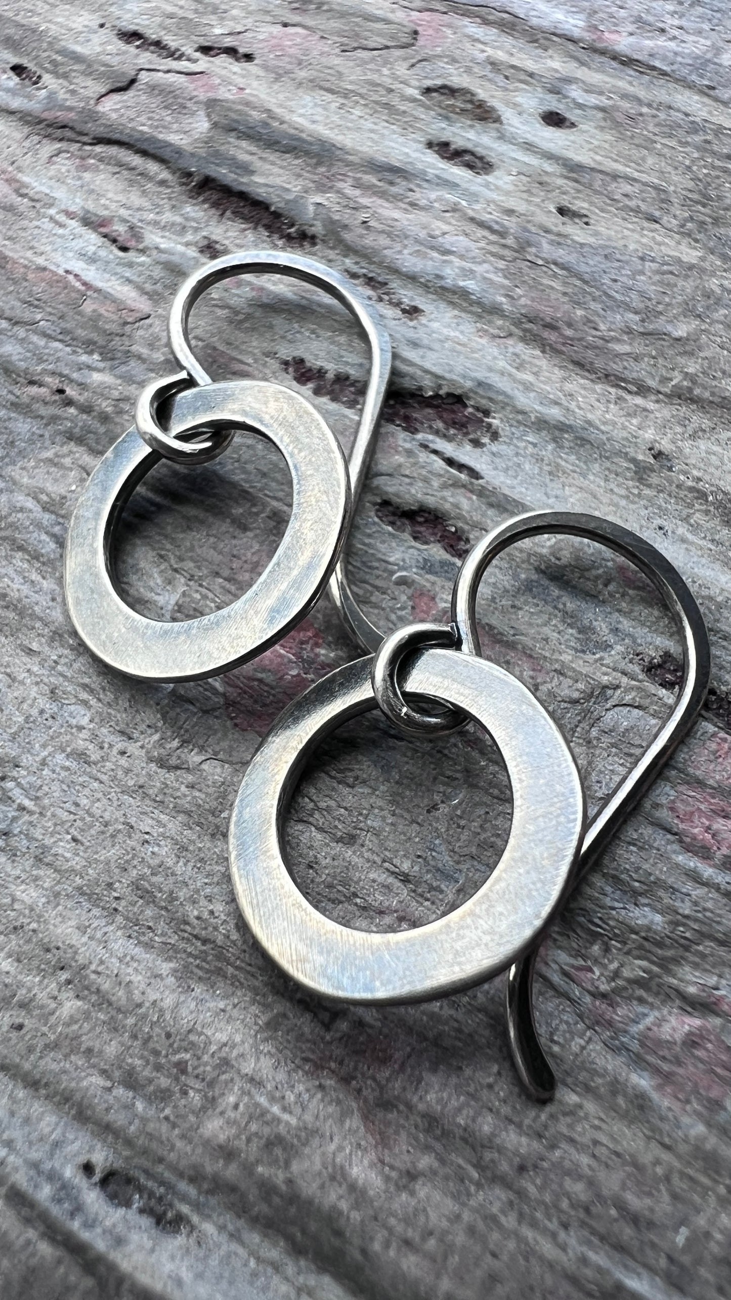 Sterling Silver Small Circle Earrings | Minimalist Organic Ring Dangle Hoops