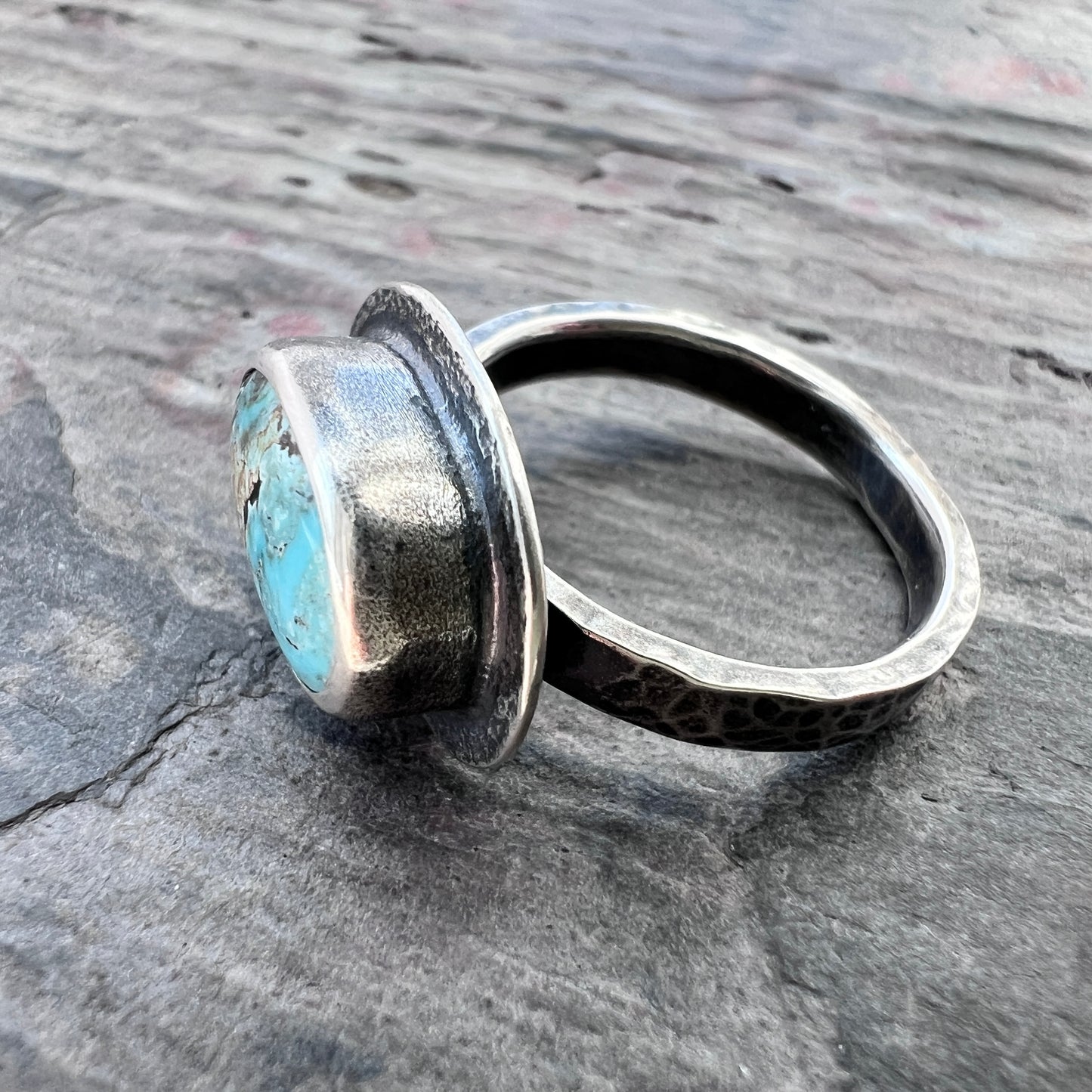 Sterling Silver Turquoise Ring | Genuine Natural Turquoise Cabochon Ring - Size 8.25