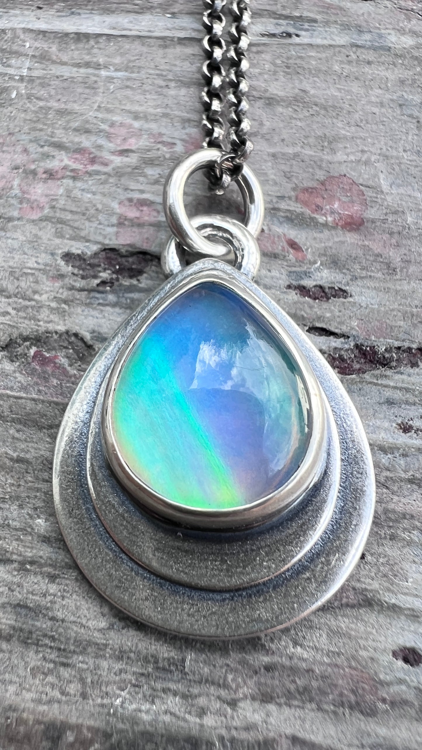 Sterling Silver Aurora Opal Teardrop Pendant Necklace -Stone 2