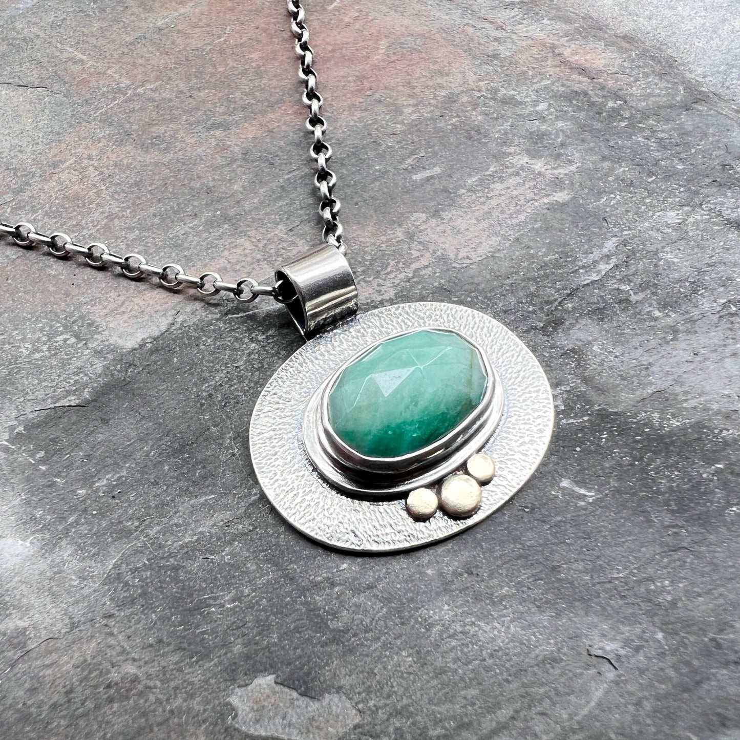 Sterling Silver Genuine Emerald Necklace | Green Natural Stone Pendant
