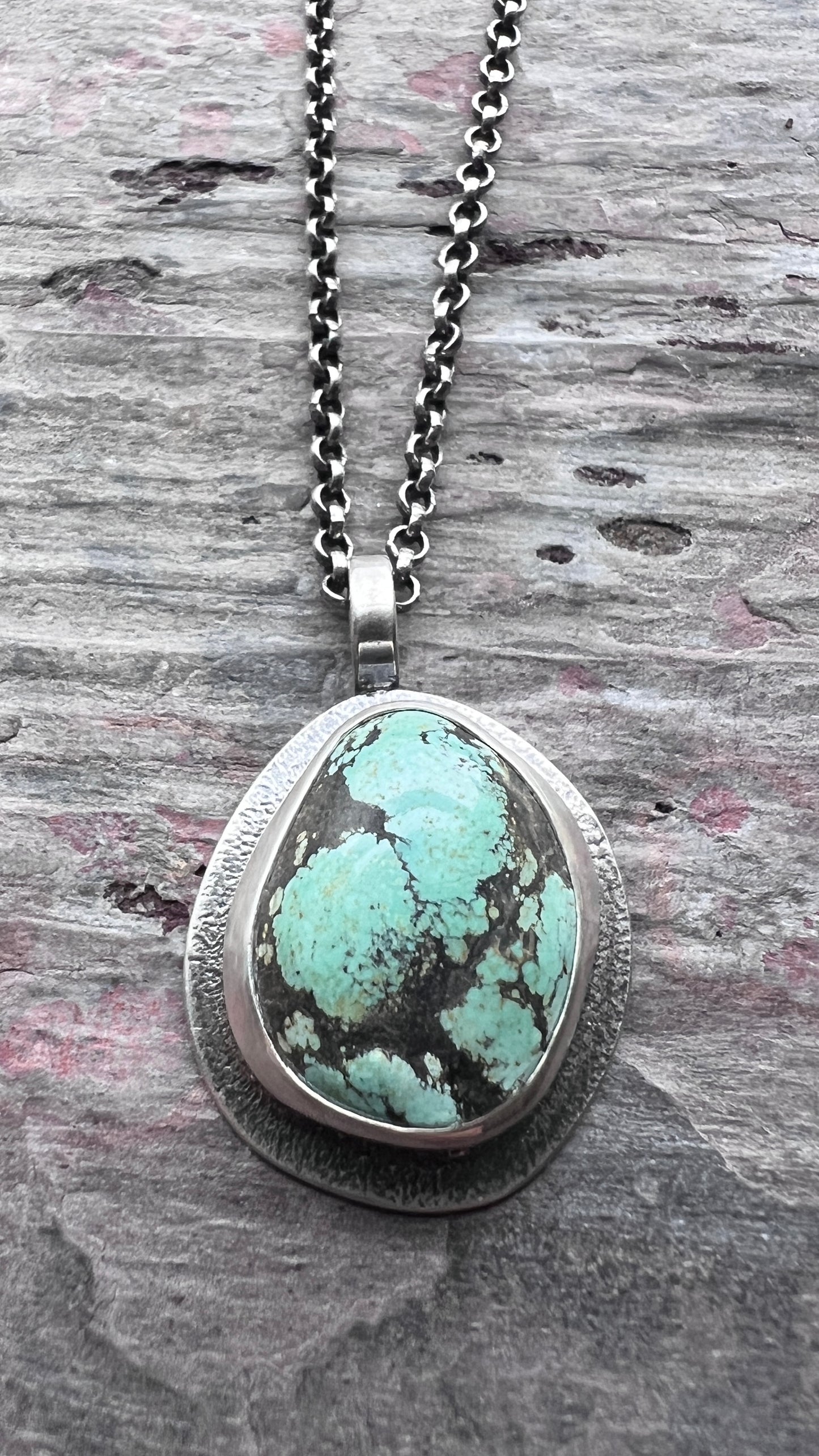Sterling Silver Turquoise Necklace | Freeform Genuine Turquoise Pendant