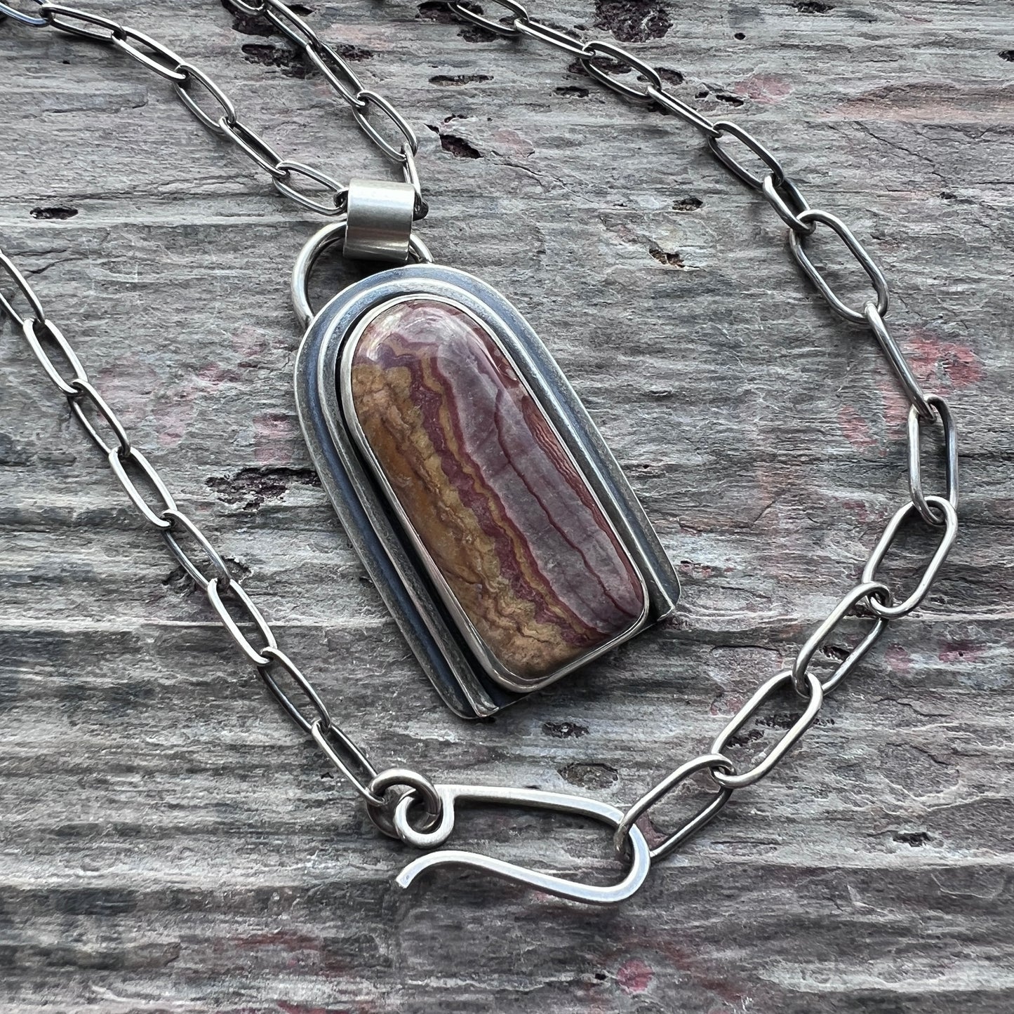 Sterling Silver Wonderstone Rhyolite Necklace | Natural Stone Arch Pendant