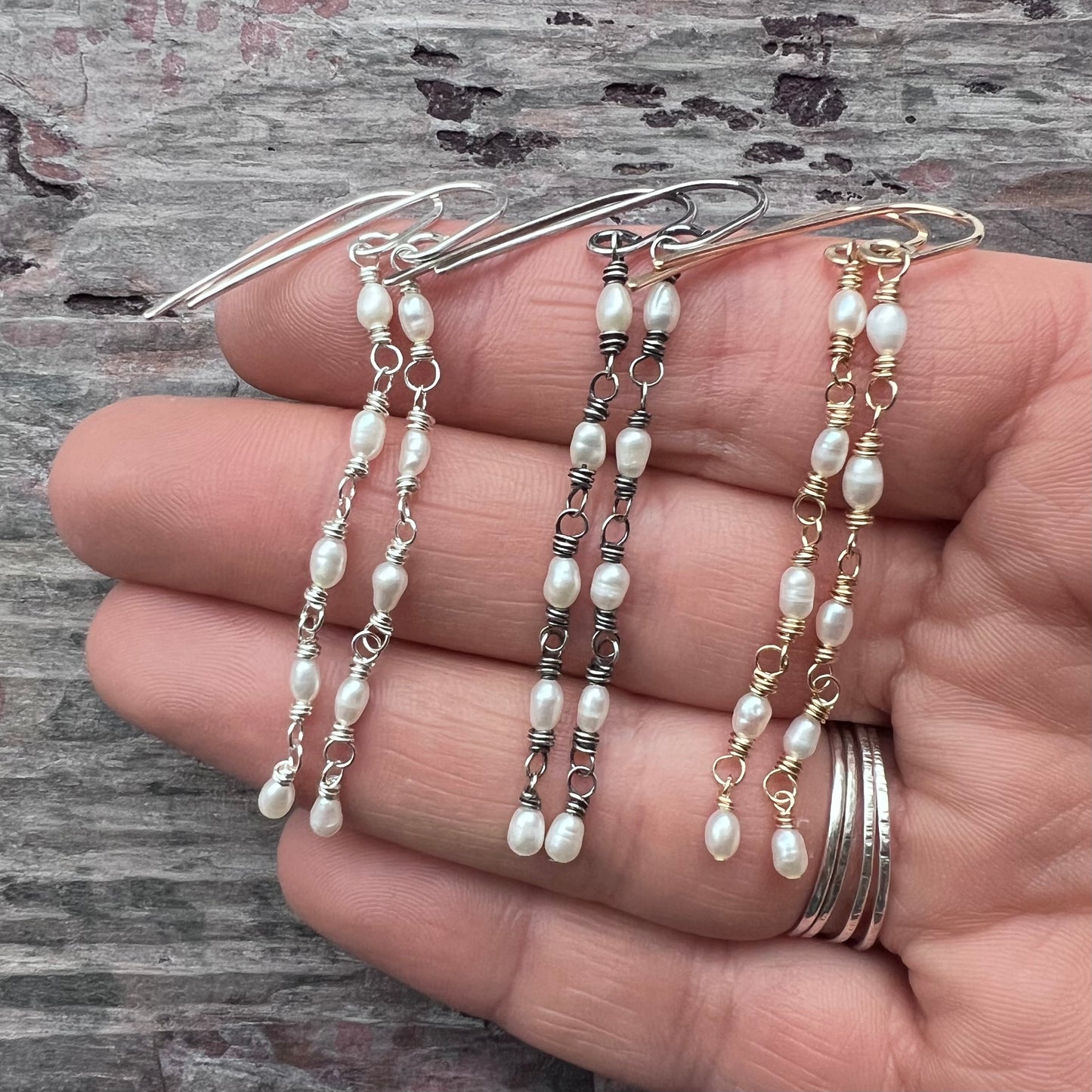 Sterling Silver Pearl Earrings | Long Genuine Pearl Silver or Gold Dangle Earrings