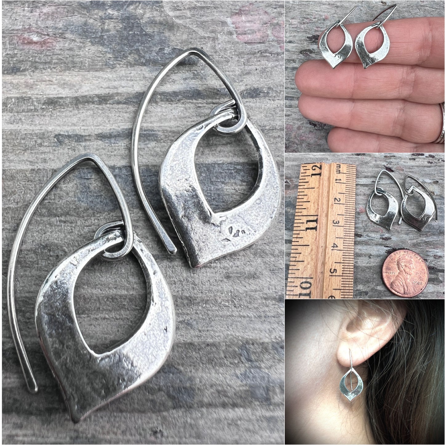 Sterling Silver Textured Petal Dangle Earrings