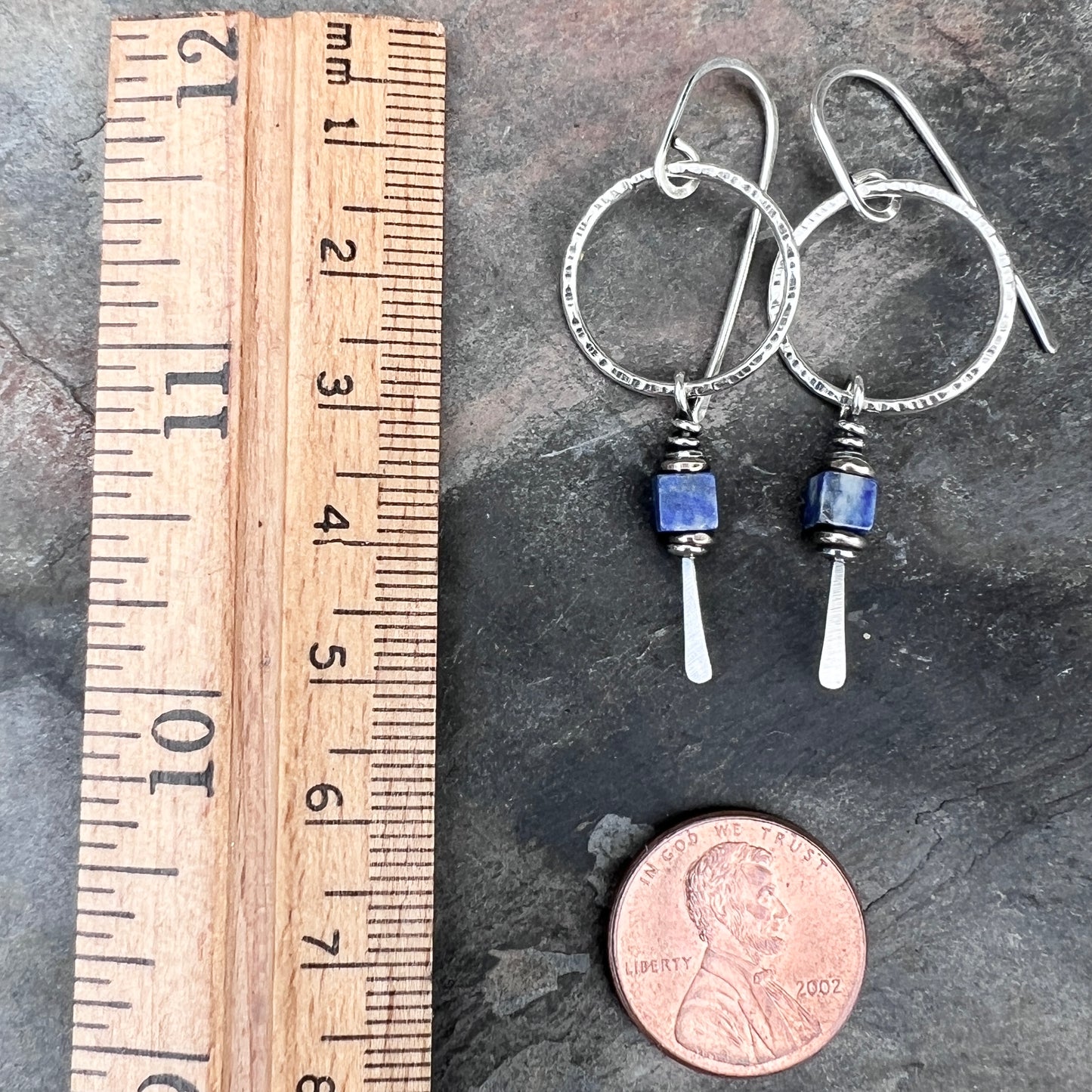 Sterling Silver Lapis Lazuli Earrings | Blue Natural Stone Dangle Hoops