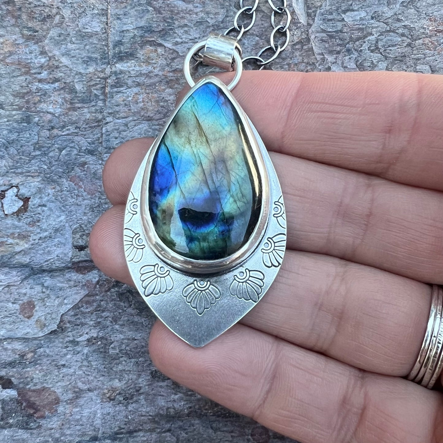 Labradorite Sterling Silver Necklace - Handmade One-of-a-kind Pendant on Sterling Silver Chain
