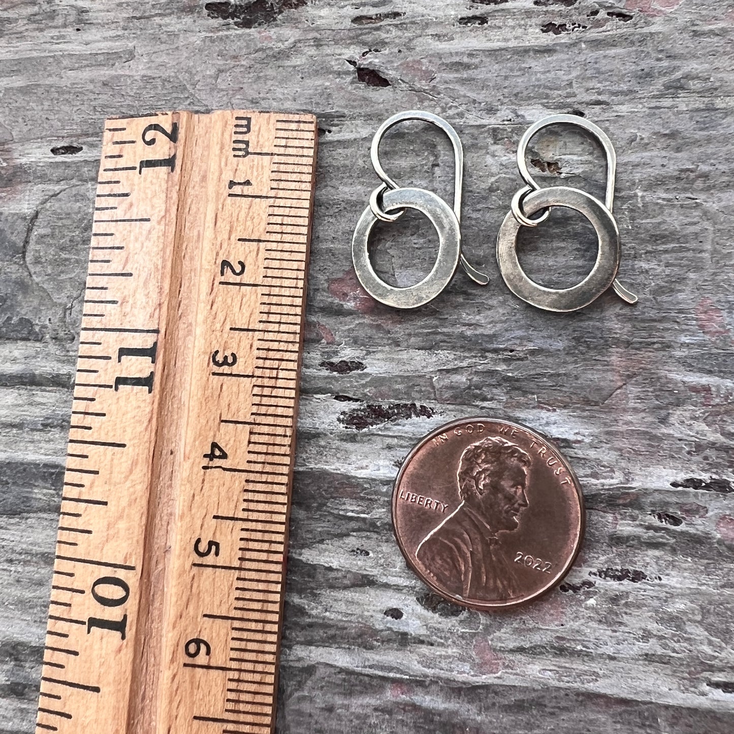 Sterling Silver Small Circle Earrings | Minimalist Organic Ring Dangle Hoops