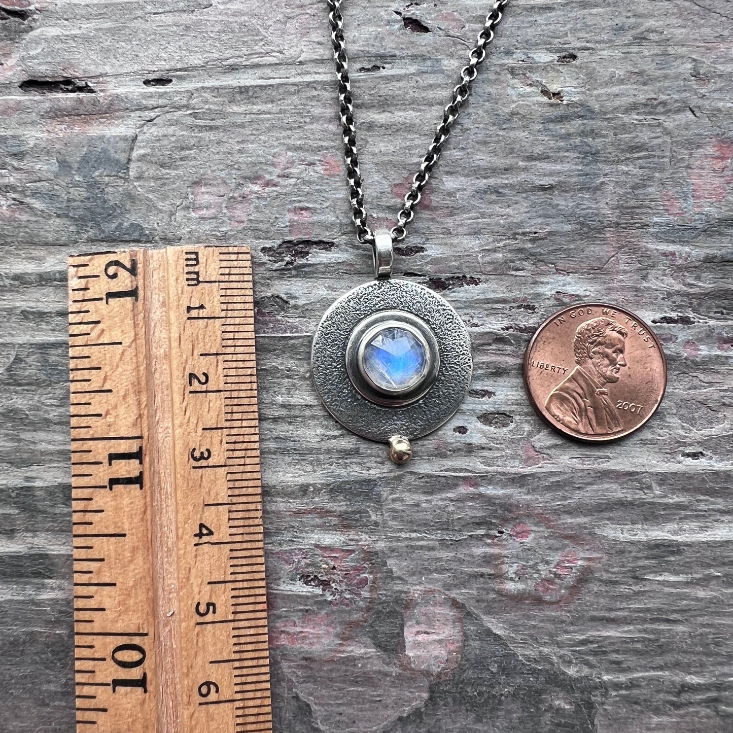 Rainbow Moonstone Sterling Silver Necklace | Circle Rainbow Moonstone Pendant Necklace