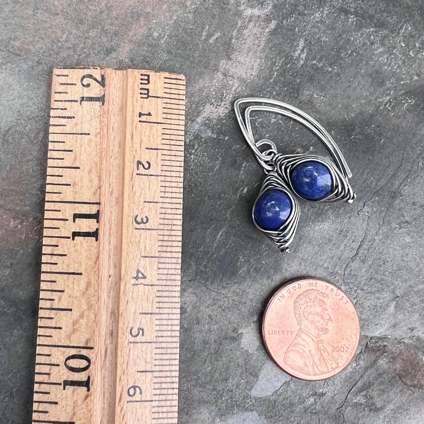 Sterling Silver Lapis Lazuli Earrings | Blue Natural Stone Wire-wrapped Dangle Earrings