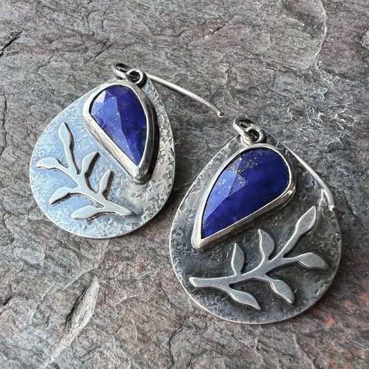 Sterling Silver Lapis Earrings Genuine Lapis Lazuli Blue Natural Stone Teardrop Dangle Earrings One of a Kind Handmade Jewelry