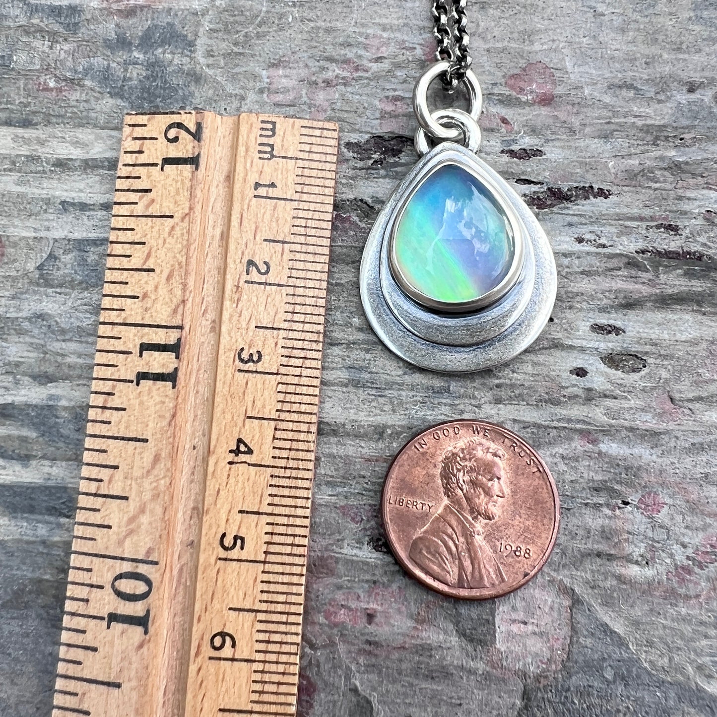 Sterling Silver Aurora Opal Teardrop Pendant Necklace -Stone 2