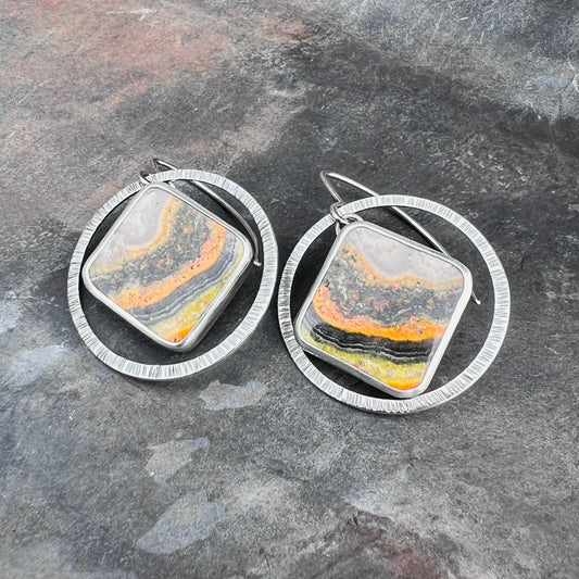 Sterling Silver Bumble Bee Jasper Earrings | Natural Stone Statement Earrings