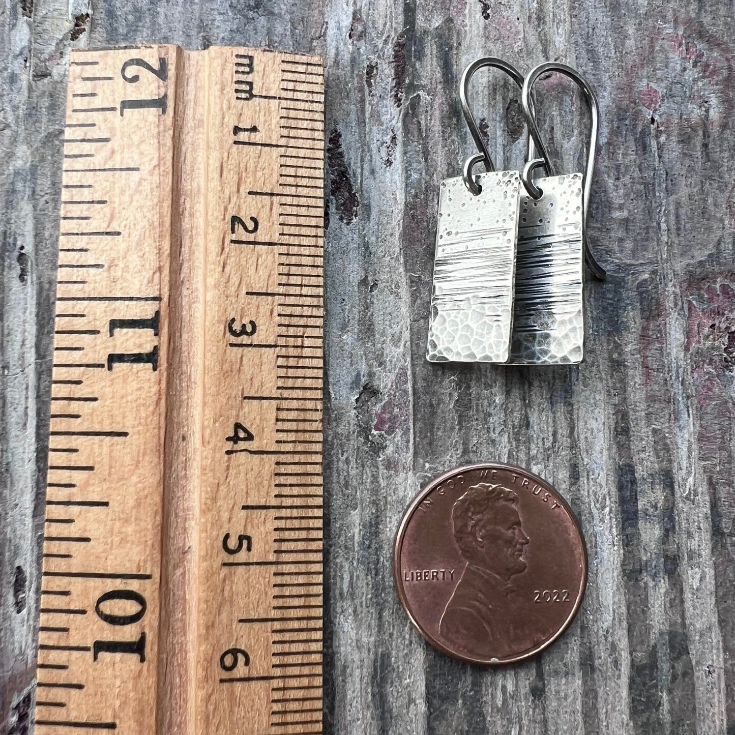 Sterling Silver Hammered Earrings | Artsy Multi Textured Rectangle Earrings
