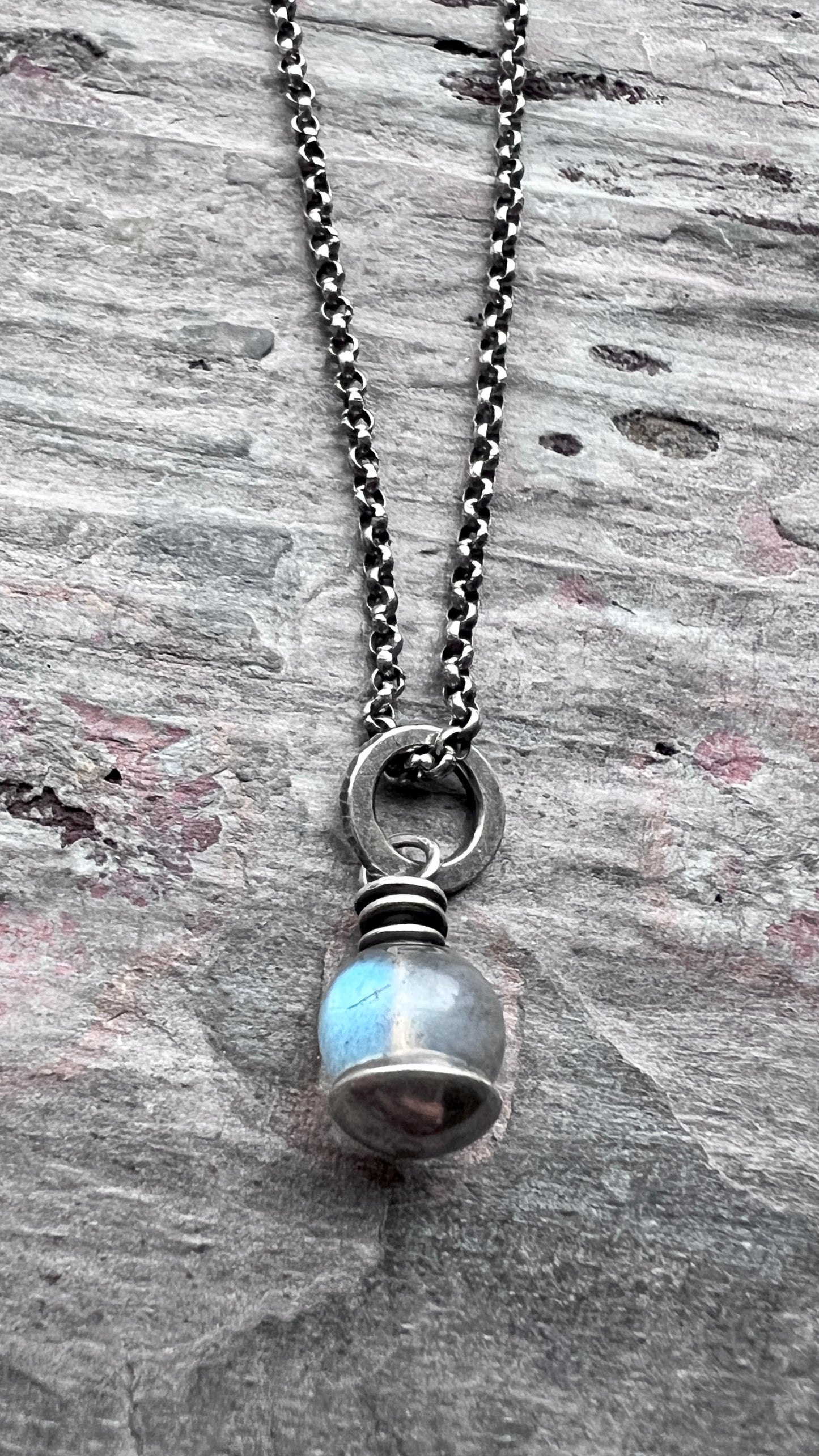 Sterling Silver Labradorite Necklace | Dainty Labradorite Pendant on Lightweight Chain