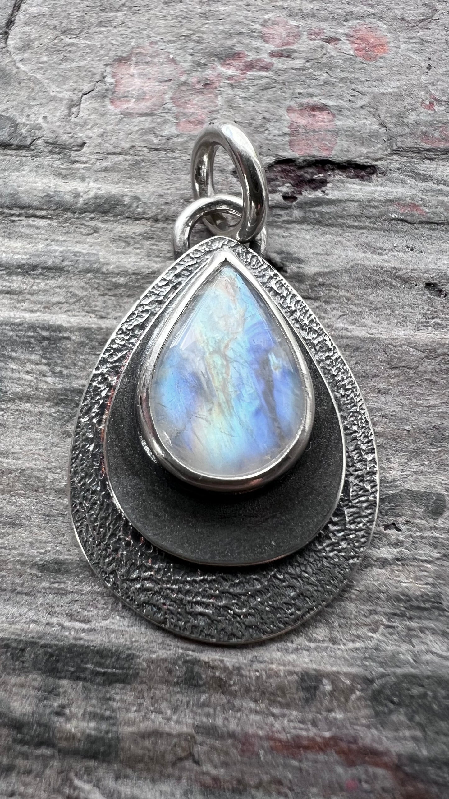 Rainbow Moonstone Sterling Silver Pendant | Natural Stone Teardrop Cabochon