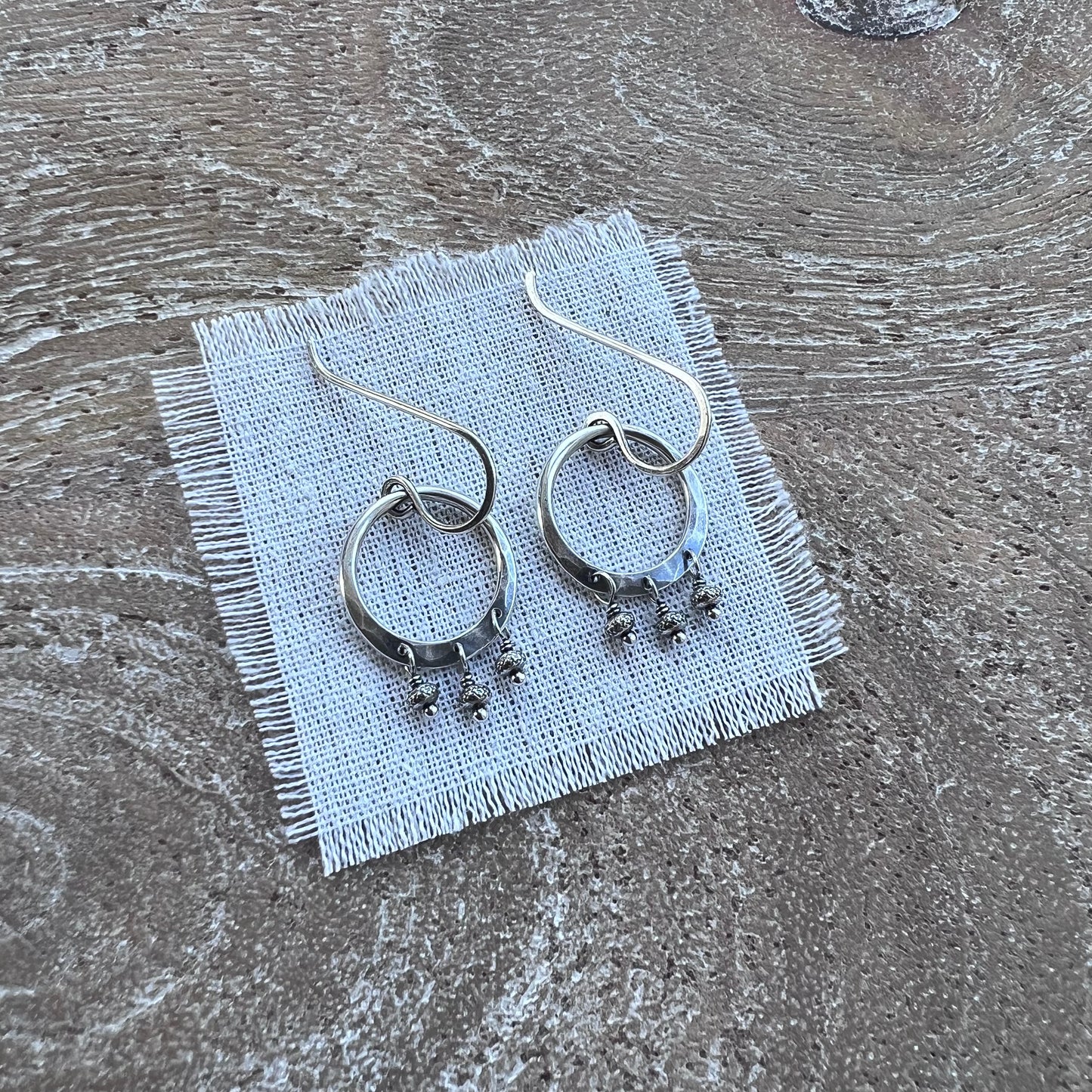 Fringe Hoop Sterling Silver Earrings | Solid Silver Hoop Small Dangle Earrings