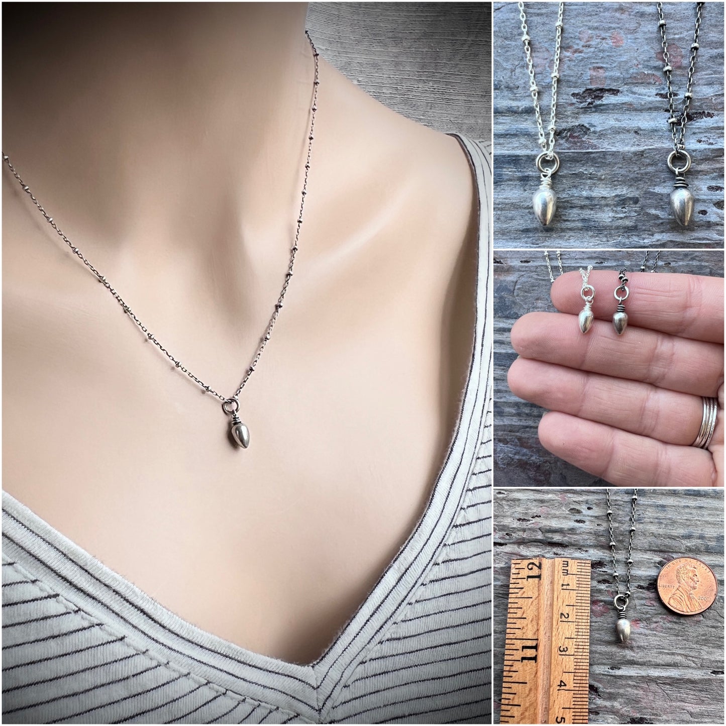 Sterling Silver Teardrop Spike Necklace | Small Silver Point Pendant Necklace