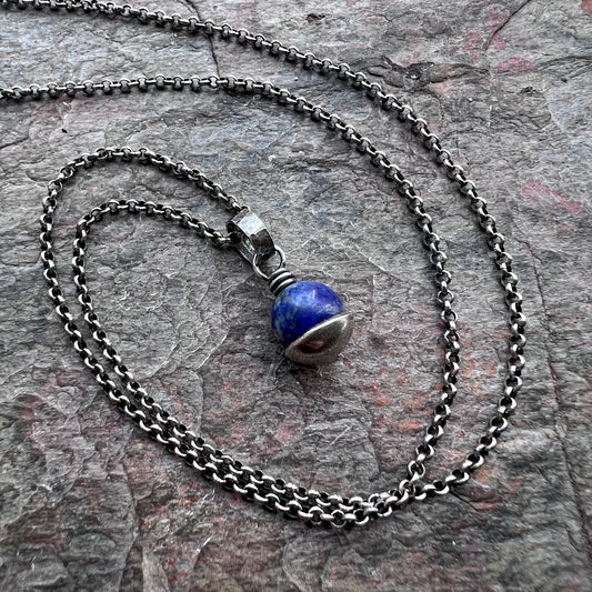 Sterling Silver Lapis Lazuli Necklace | Blue Natural Stone Pendant
