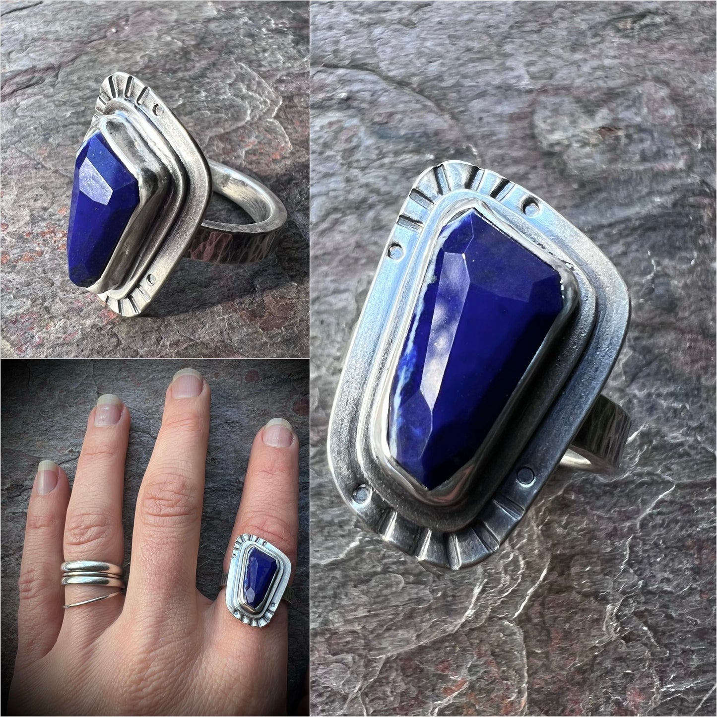 Sterling Silver Lapis Ring Genuine Lapis Lazuli Blue Natural Stone Statement Ring One of a Kind Handmade Jewelry