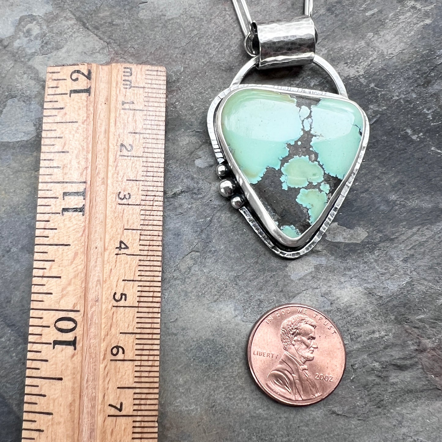 Sterling Silver Turquoise Necklace | Large Genuine Turquoise Pendant on Handmade Chain