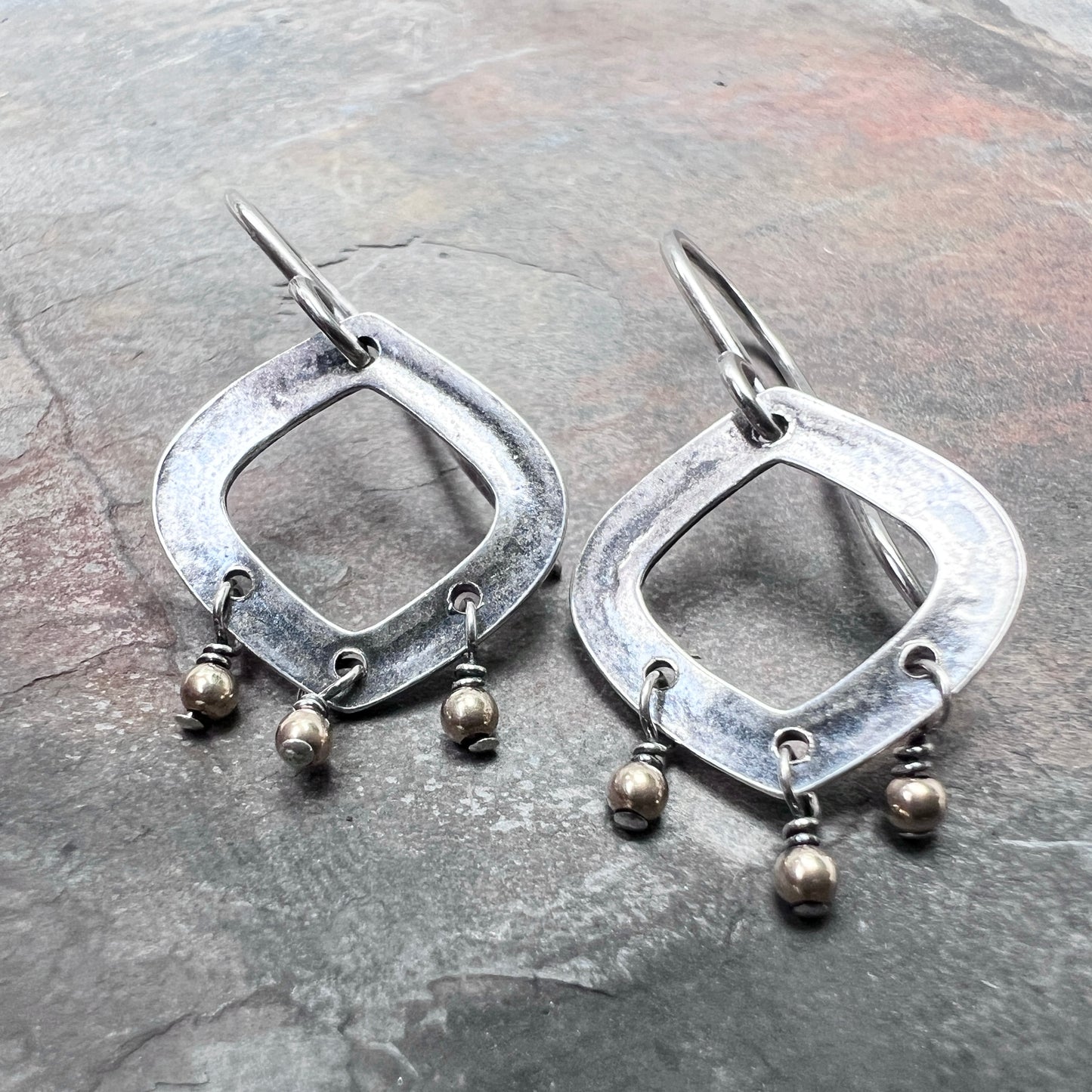 Sterling Silver and 14K Gold Filled Earrings | Wire-wrapped Mixed Metal Beaded Dangles