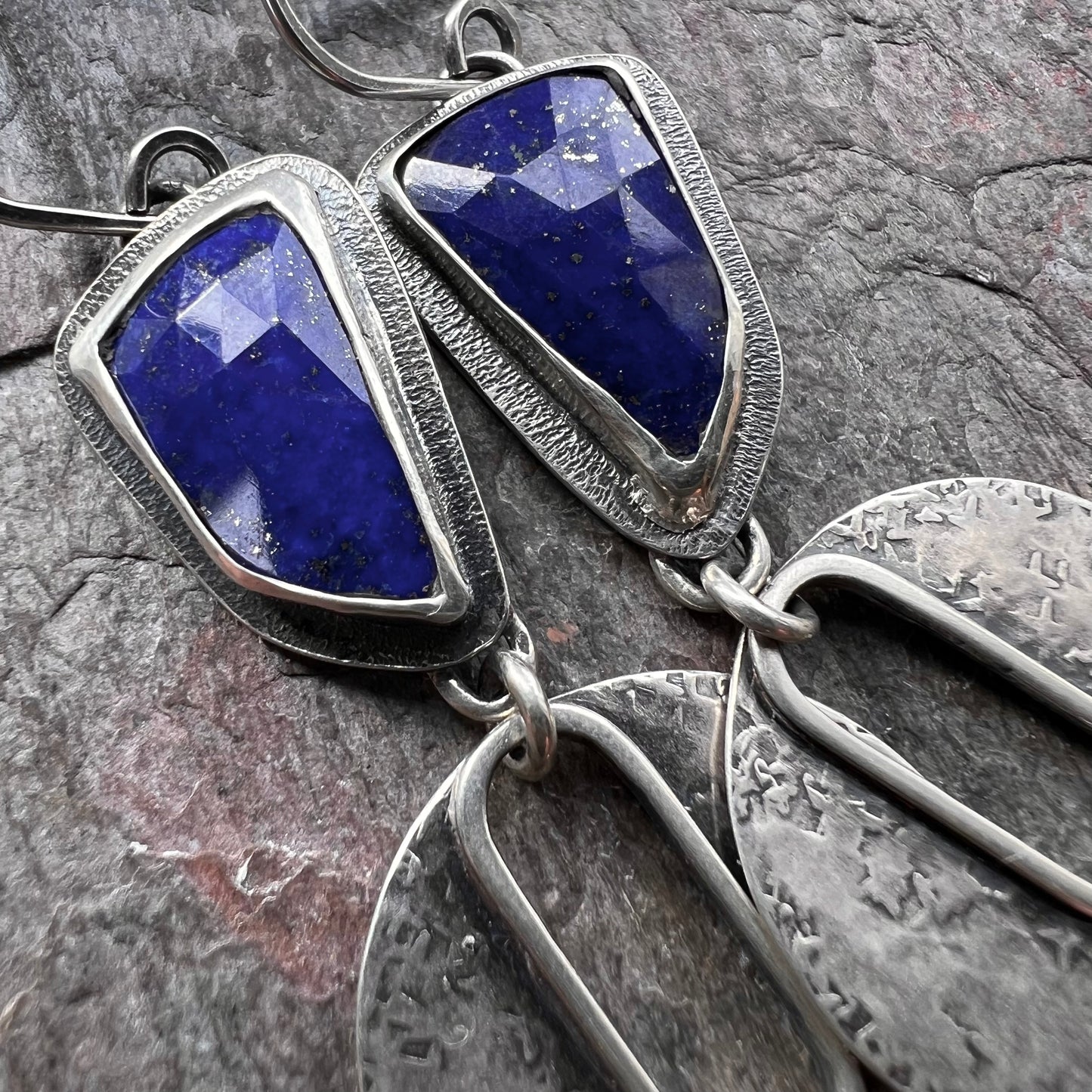 Sterling Silver Lapis Earrings Genuine Lapis Lazuli Blue Natural Stone Modern Statement Earrings One of a Kind