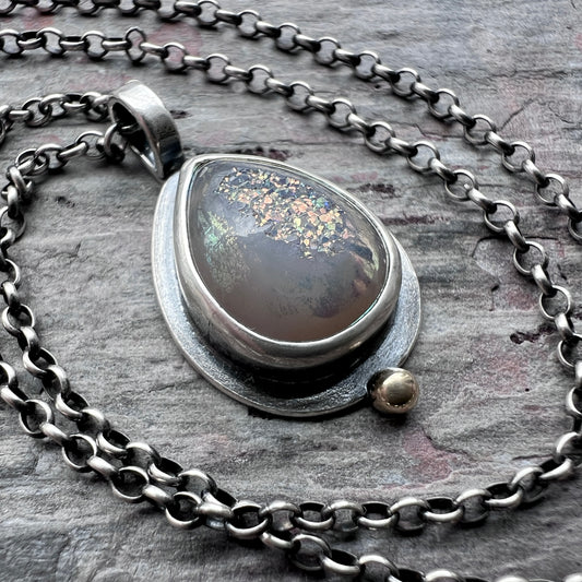 Sterling Silver Druzy Necklace | Raw Druzy Teardrop Pendant Necklace