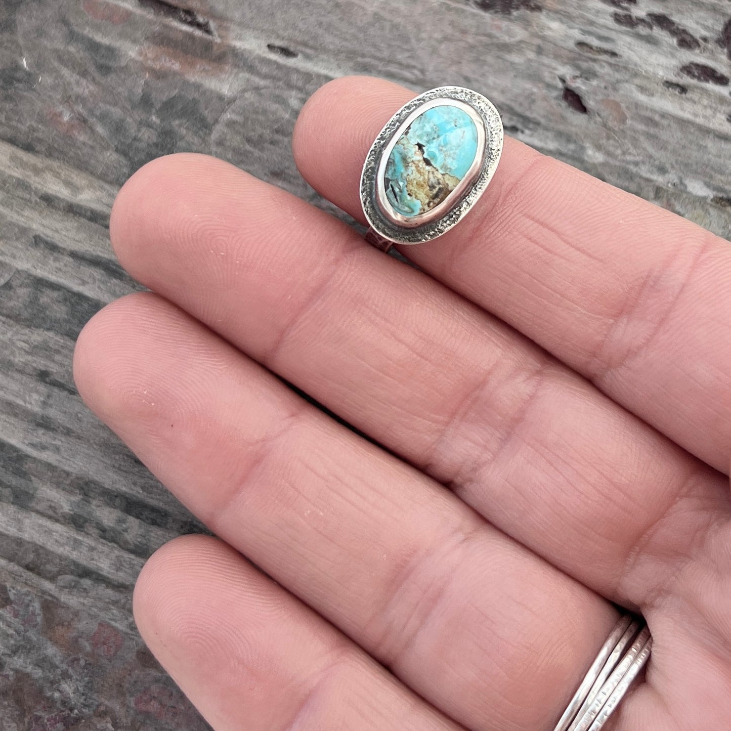 Sterling Silver Turquoise Ring | Genuine Natural Turquoise Cabochon Ring - Size 8.25