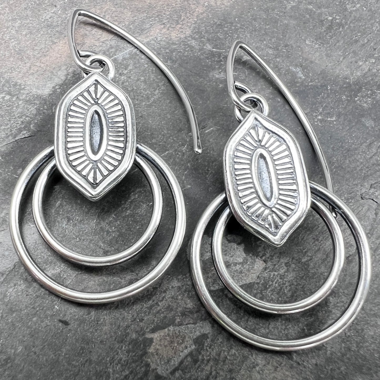 Stamped Sterling Silver Double Hoop Dangle Earrings