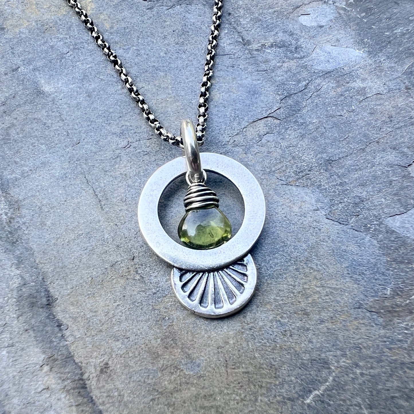 Sterling Silver Genuine Peridot Necklace | Green Natural Stone Stamped SilverPendant