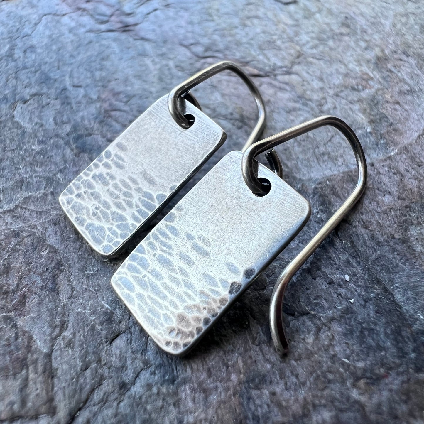 Rectangle Sterling Silver Earrings Solid Silver Hammered Rectangular Small Everyday Earrings