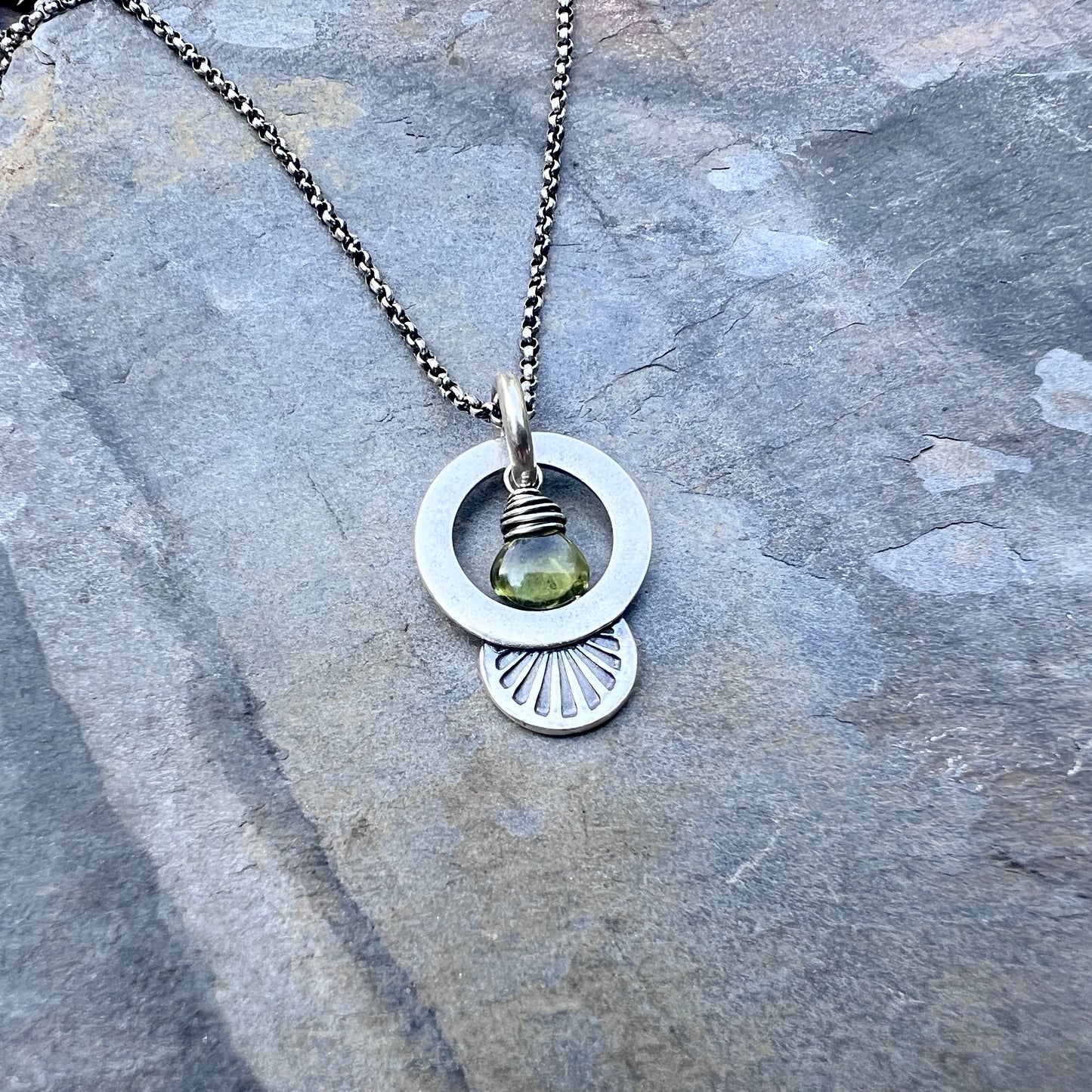 Sterling Silver Genuine Peridot Necklace | Green Natural Stone Stamped SilverPendant