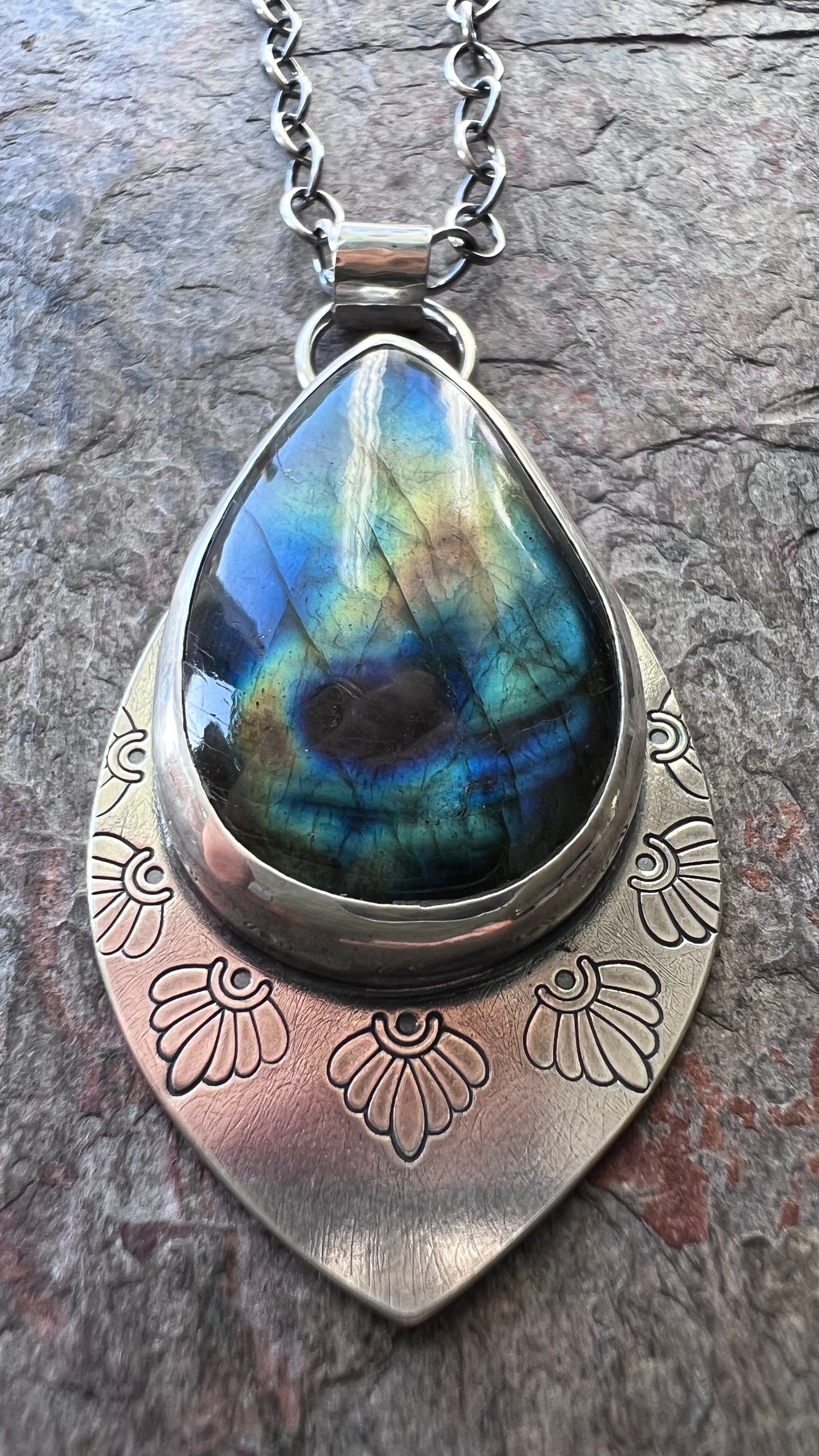 Labradorite Sterling Silver Necklace - Handmade One-of-a-kind Pendant on Sterling Silver Chain