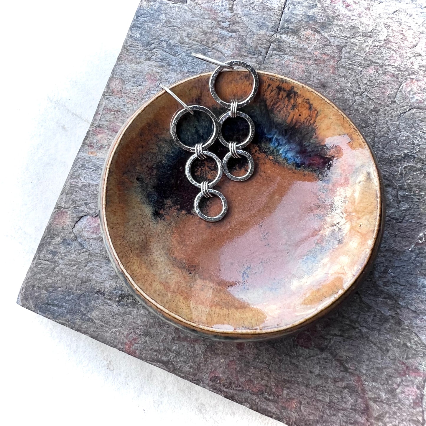 Sterling Silver Rings Earrings Minimalist Hammered Solid Silver Dangle Earrings